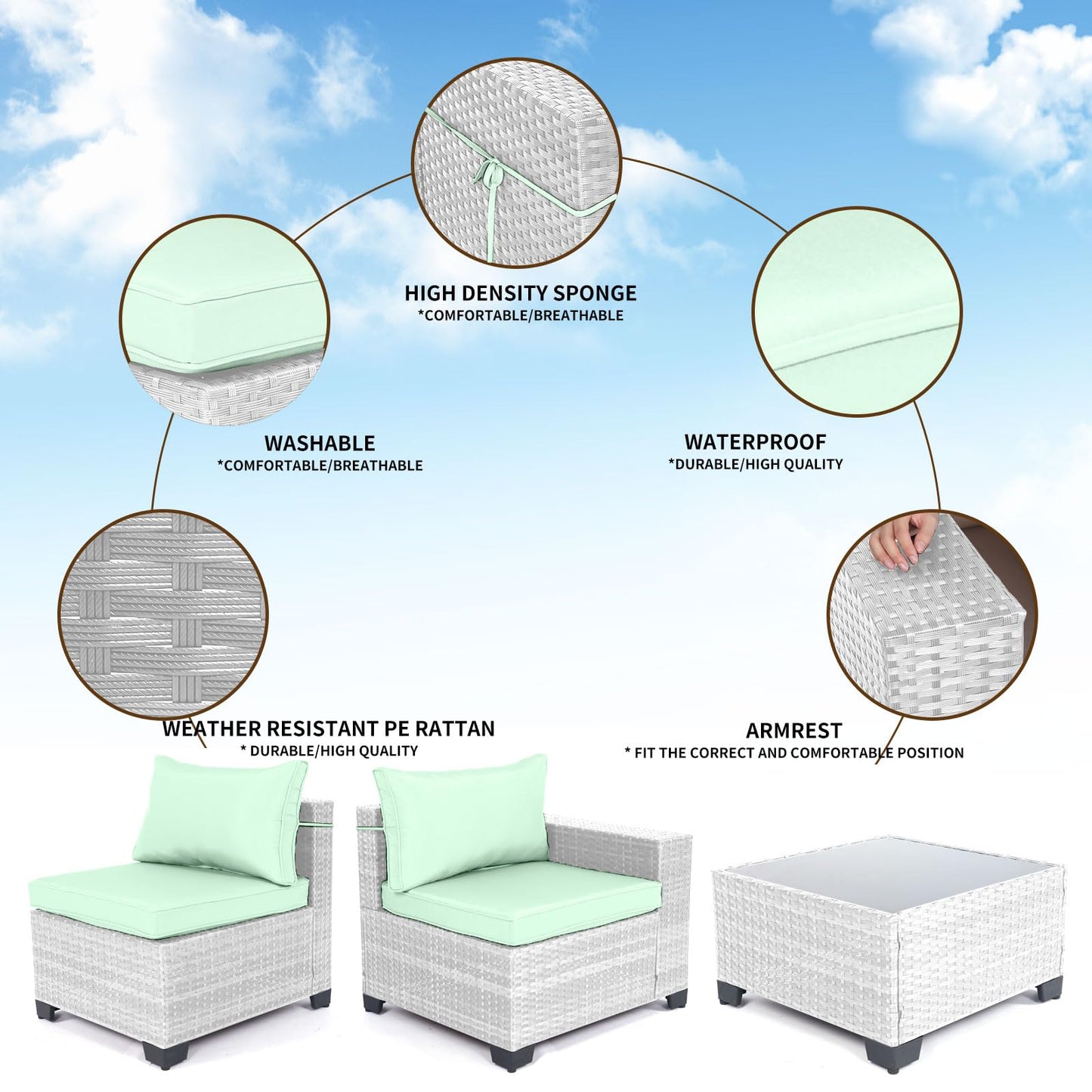 LEVELEVE 7 Pieces Outdoor Patio Furniture Sets,Rattan Conversation Sectional Set,Manual Weaving Wicker Patio Sofa with Tea Table