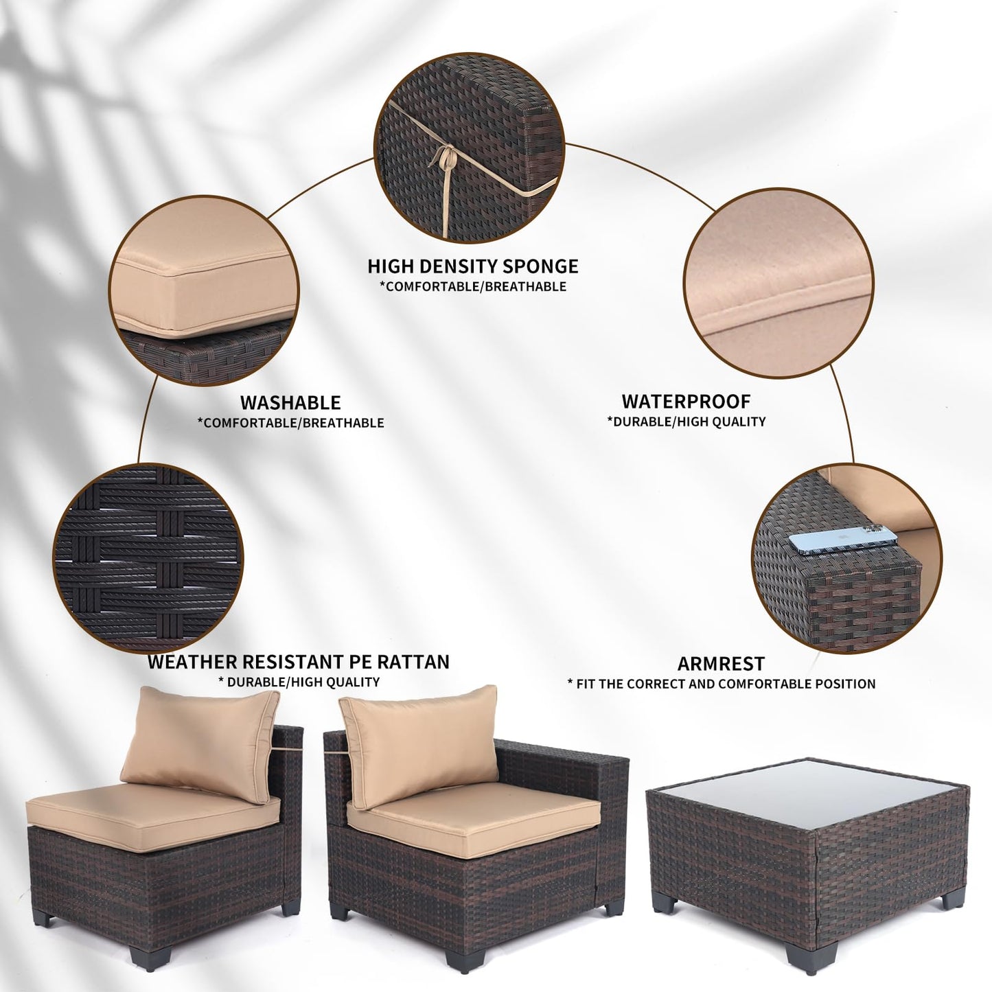 LEVELEVE 7 Pieces Outdoor Patio Furniture Sets,Rattan Conversation Sectional Set,Manual Weaving Wicker Patio Sofa with Tea Table