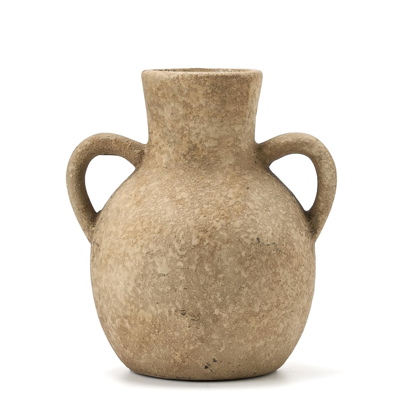 SIDUCAL Rustic Ceramic Farmhouse Flower Vase with 2 Handles, Whitewashed Terra Cotta Vase, Decorative Pottery Flower for Home Decor, Table, Living Room, Shelf Decor, 7.3 Inch, Terra