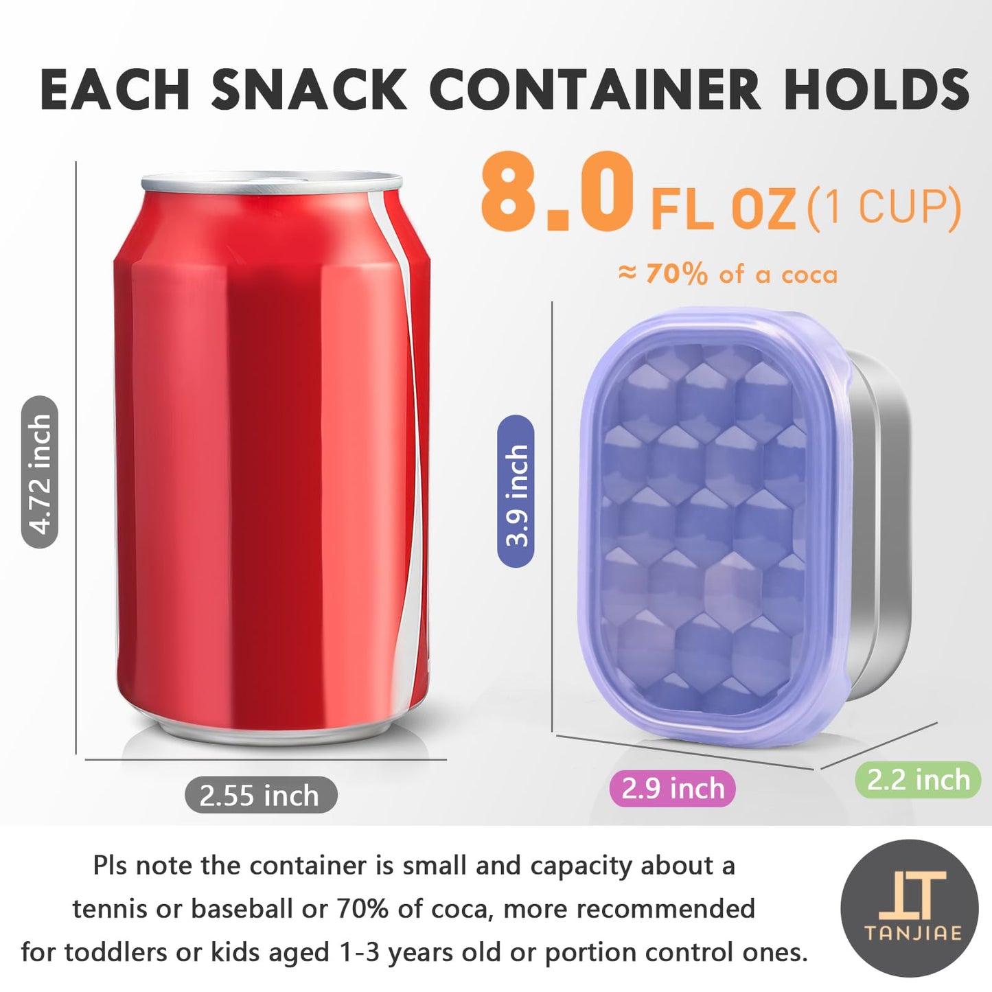 Small (1 CUP) Stainless Steel Snack Containers for Kids | Easy Open Leak Proof Food Containers with Silicone Lids - Perfect Metal Toddler Lunch Box for Daycare and School (8oz)