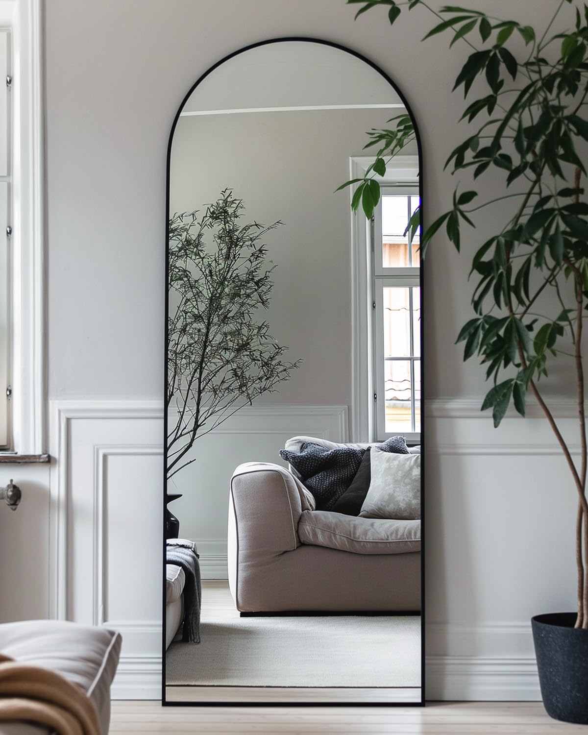 Full Length Mirror, 76"x34" Arched Floor Mirror Freestanding, Floor Standing Full Body Mirror with Stand for Bedroom, Hanging Mounted for Living Room Cloakroom, Black