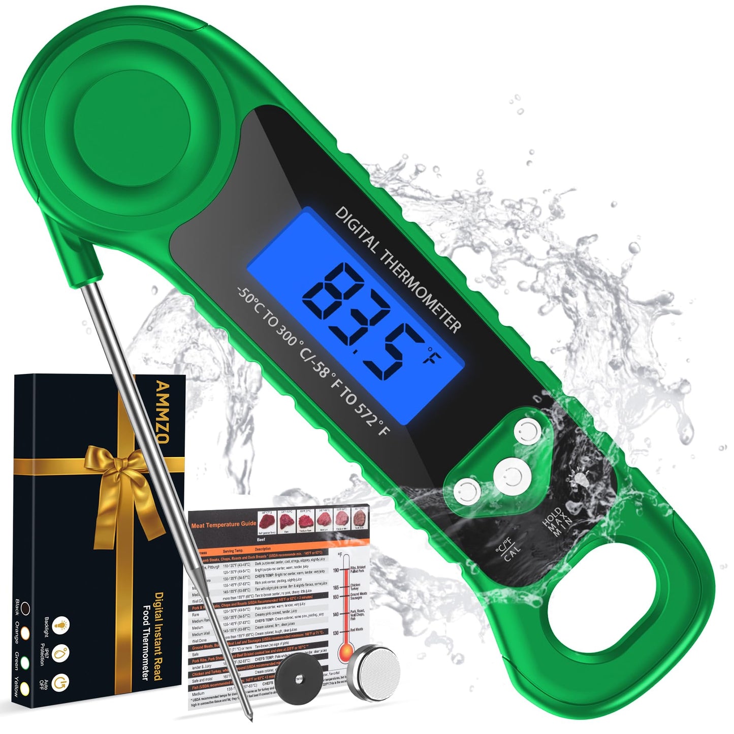 Meat Thermometer Digital, Instant Read Food Thermometer - Waterproof w/Backlight for Cooking, Candy, Deep Fry, BBQ, Grill, Smoker and Roast, Camping & Kitchen Essentials