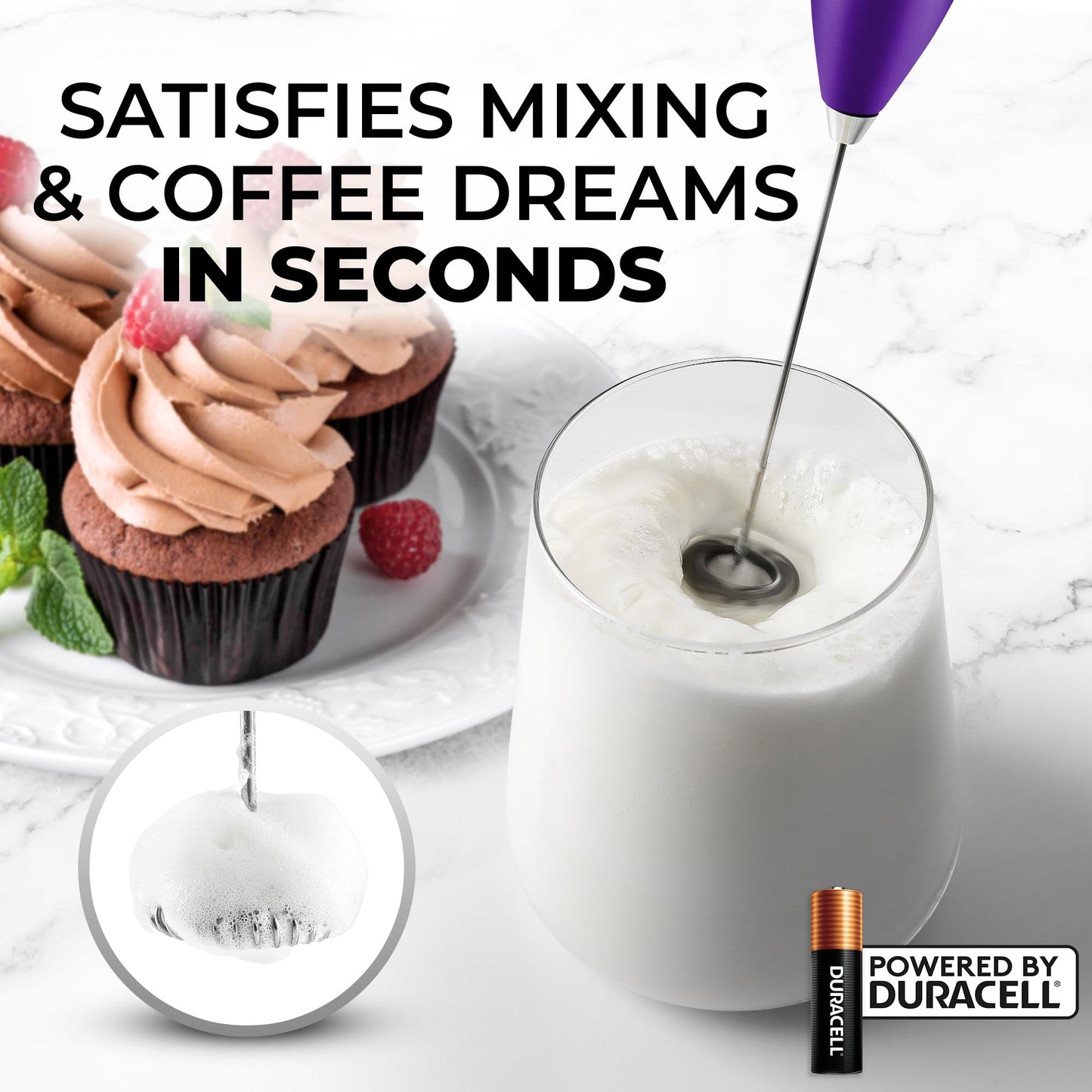 Zulay Double Whisk Milk Frother Handheld Mixer - High Powered Frother For Coffee With Improved Motor - Milk Frother Electric Whisk Drink Mixer For Cappuccino, Frappe, Matcha, Twin Whisk - Black/Copper