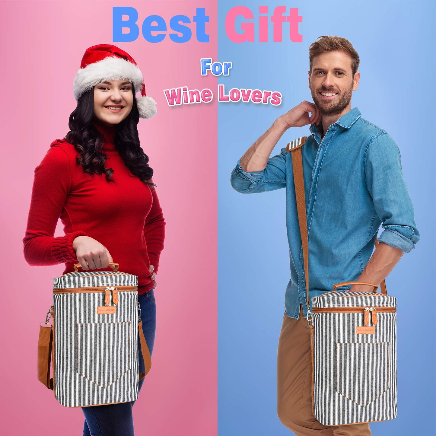 Tirrinia 2 Bottle Leakproof Insulated Wine Tote Carrier Bag - Padded Cooler for Travel, Restaurants, Tasting, Parties, Great Gift for Wine Lovers