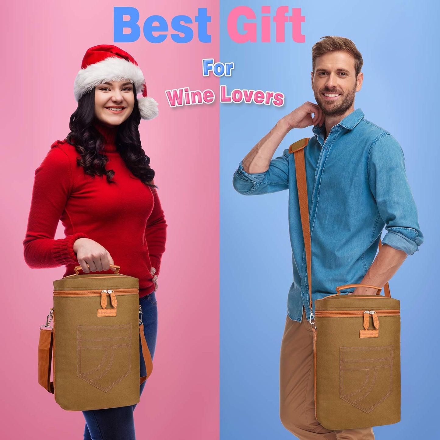 Tirrinia 2 Bottle Leakproof Insulated Wine Tote Carrier Bag - Padded Cooler for Travel, Restaurants, Tasting, Parties, Great Gift for Wine Lovers