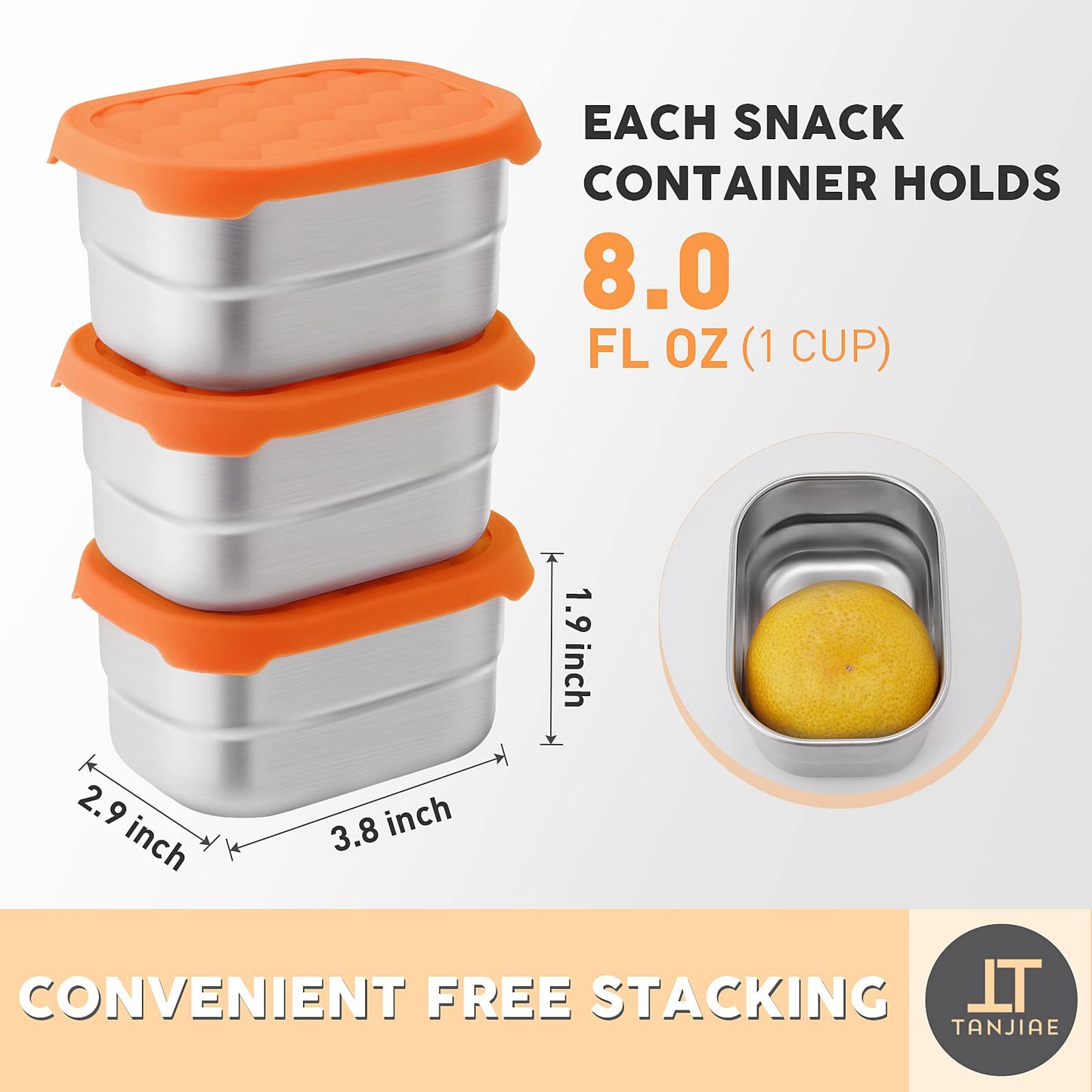 Small (1 CUP) Stainless Steel Snack Containers for Kids | Easy Open Leak Proof Food Containers with Silicone Lids - Perfect Metal Toddler Lunch Box for Daycare and School (8oz)