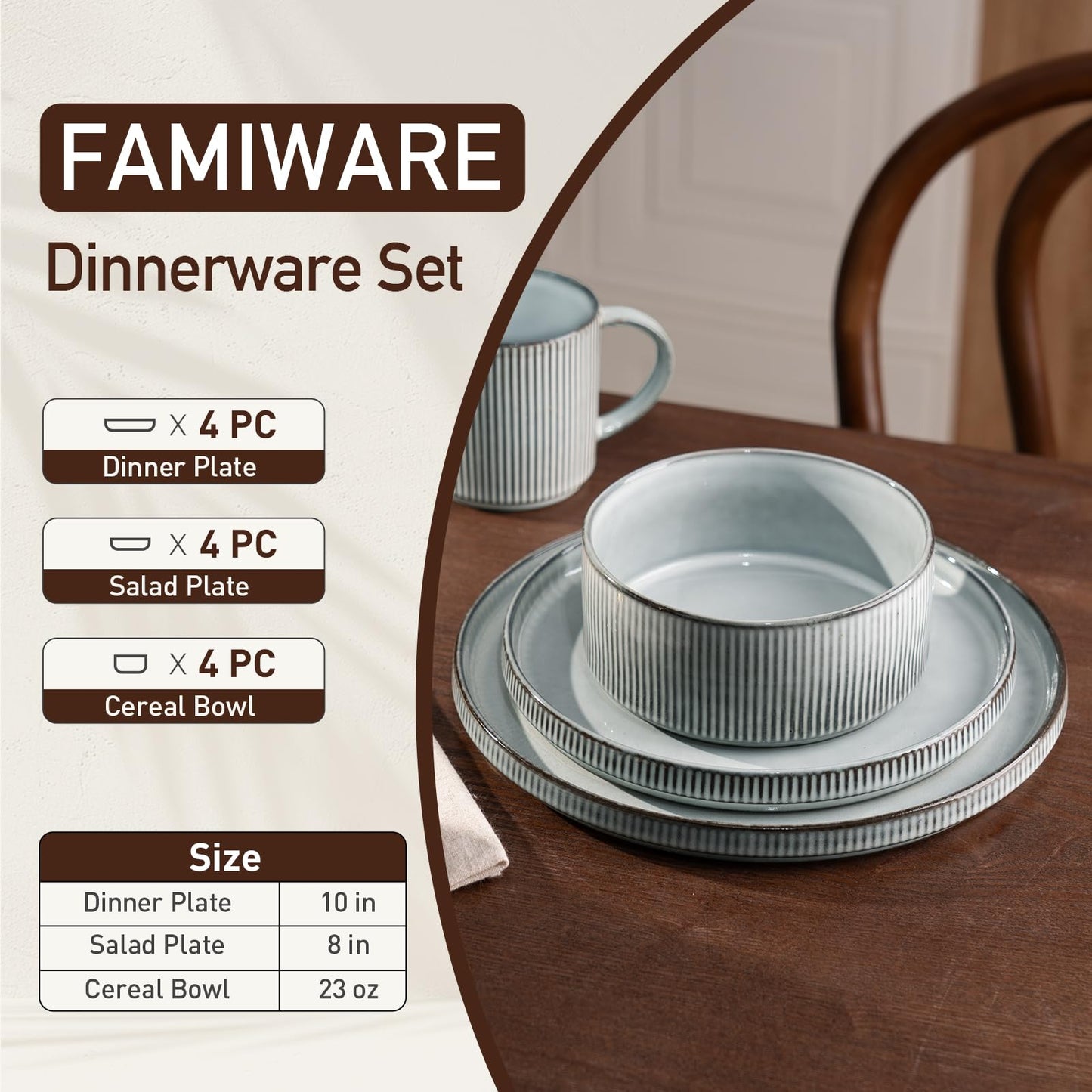 Famiware Star Dinnerware Sets, Plates and Bowls Set for 4, 12 Pieces Dishes- Chip and Scratch Resistant, Microwave and Dishwasher Safe Kitchen Set, Cappuccino White