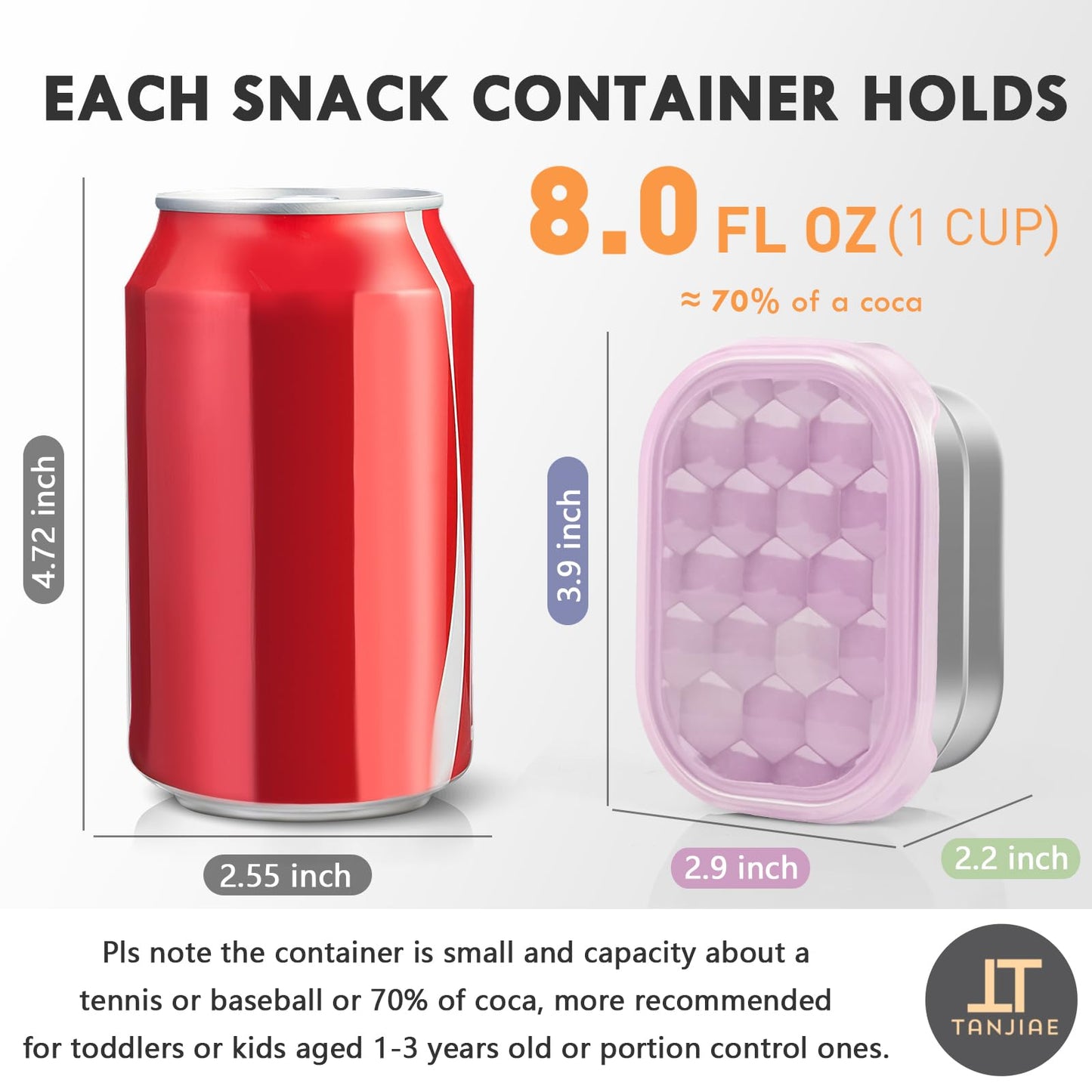 Small (1 CUP) Stainless Steel Snack Containers for Kids | Easy Open Leak Proof Food Containers with Silicone Lids - Perfect Metal Toddler Lunch Box for Daycare and School (8oz)