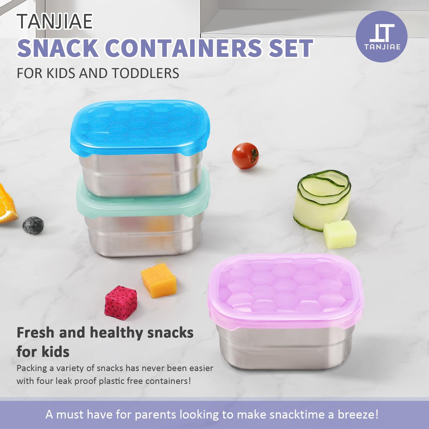 Small (1 CUP) Stainless Steel Snack Containers for Kids | Easy Open Leak Proof Food Containers with Silicone Lids - Perfect Metal Toddler Lunch Box for Daycare and School (8oz)