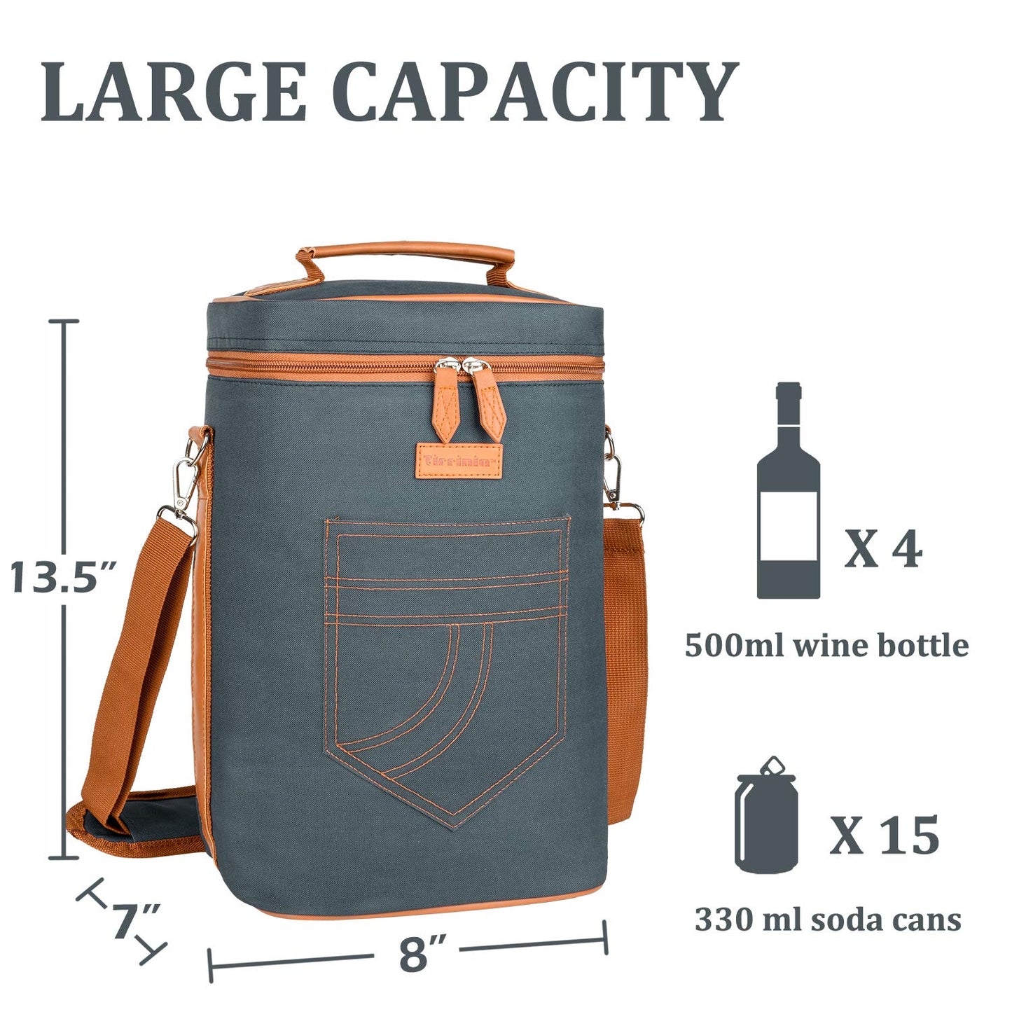 Tirrinia 2 Bottle Leakproof Insulated Wine Tote Carrier Bag - Padded Cooler for Travel, Restaurants, Tasting, Parties, Great Gift for Wine Lovers