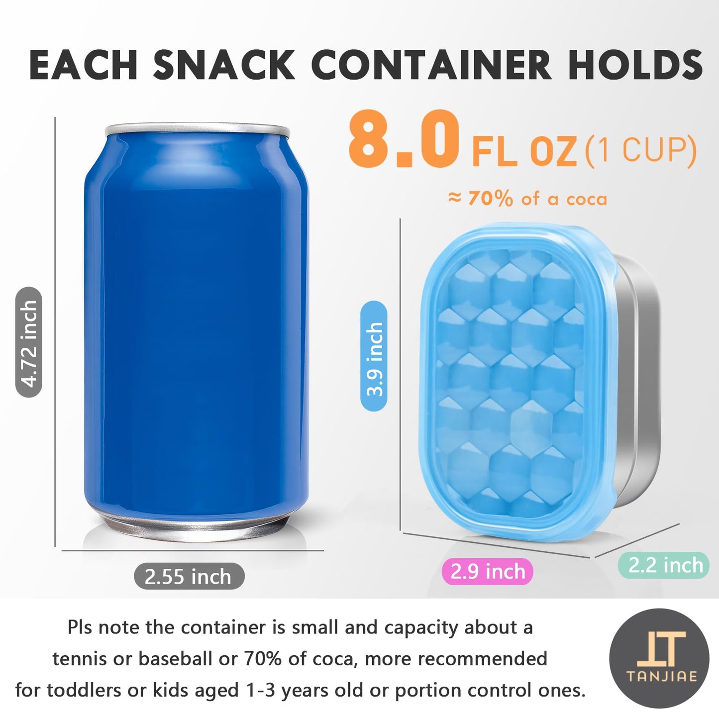 Small (1 CUP) Stainless Steel Snack Containers for Kids | Easy Open Leak Proof Food Containers with Silicone Lids - Perfect Metal Toddler Lunch Box for Daycare and School (8oz)