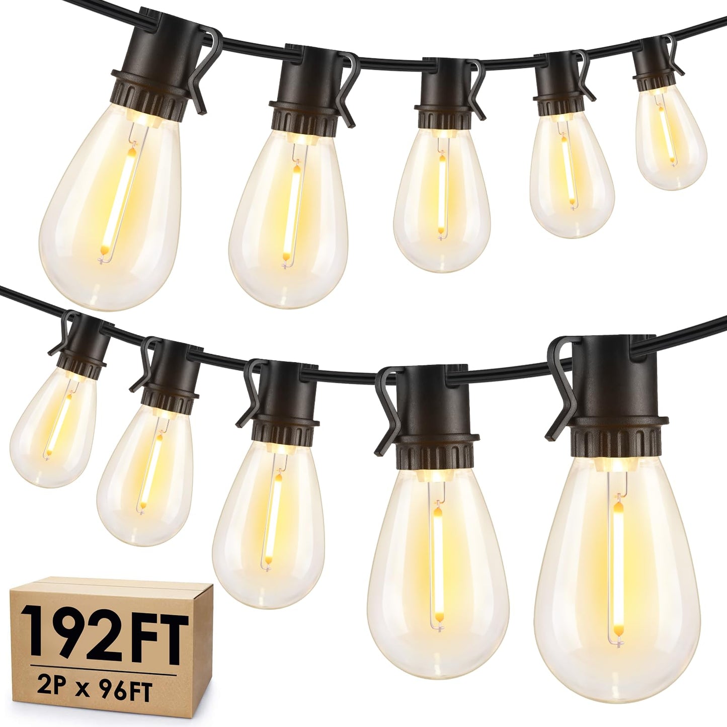 96FT LED Outdoor String Lights, Waterproof Patio Lights with 30+2 2700K Dimmable Shatterproof Edison Hanging Bulbs for Backyard Party-Black