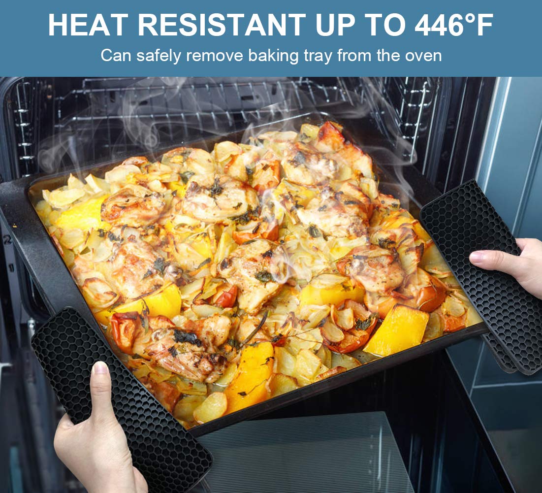 Walfos Silicone Trivet Mats - 4 Heat Resistant Pot Holders, Multipurpose Non-Slip Hot Pads for Kitchen Potholders, Hot Dishers, Jar Opener, Spoon Holder, Food Grade Silicone & BPA Free (Black)