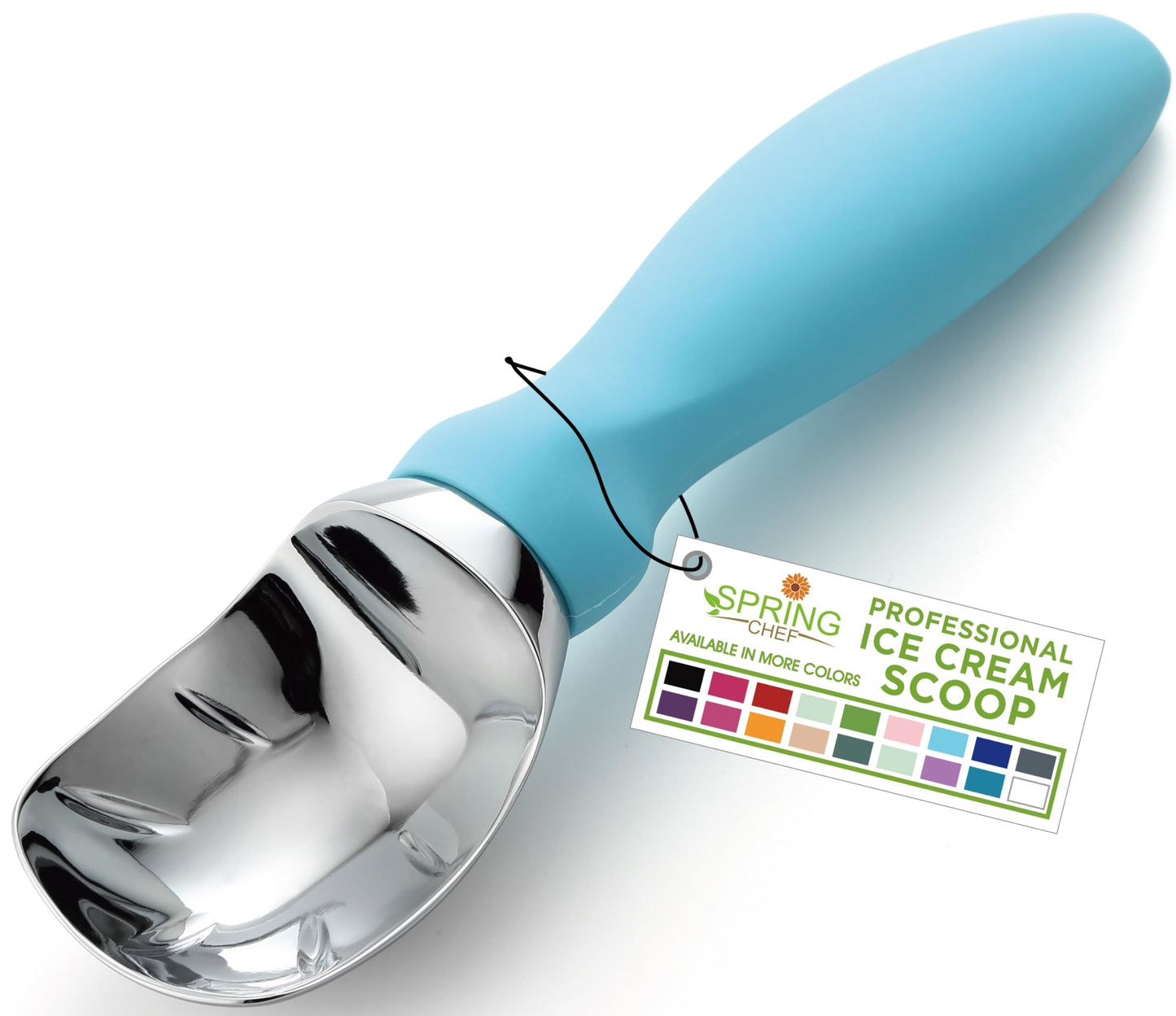 Spring Chef Heavy Duty Ice Cream Scoop with Comfortable Handle - Professional Ice Cream Scooper for Gelato, Sorbet, Cookie Dough, Melon, Frozen Yogurt - Dishwasher Safe Metal Kitchen Tool - Black