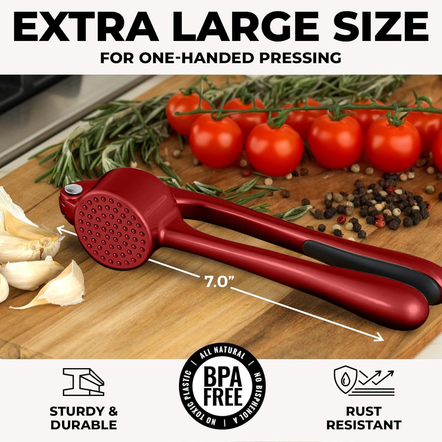 Zulay Kitchen Premium Garlic Press Set - Rust Proof & Dishwasher Safe Professional Garlic Mincer Tool - Easy-Squeeze, Easy-Clean with Soft, Ergonomic Handle - Silicone Garlic Peeler & Brush (Silver)