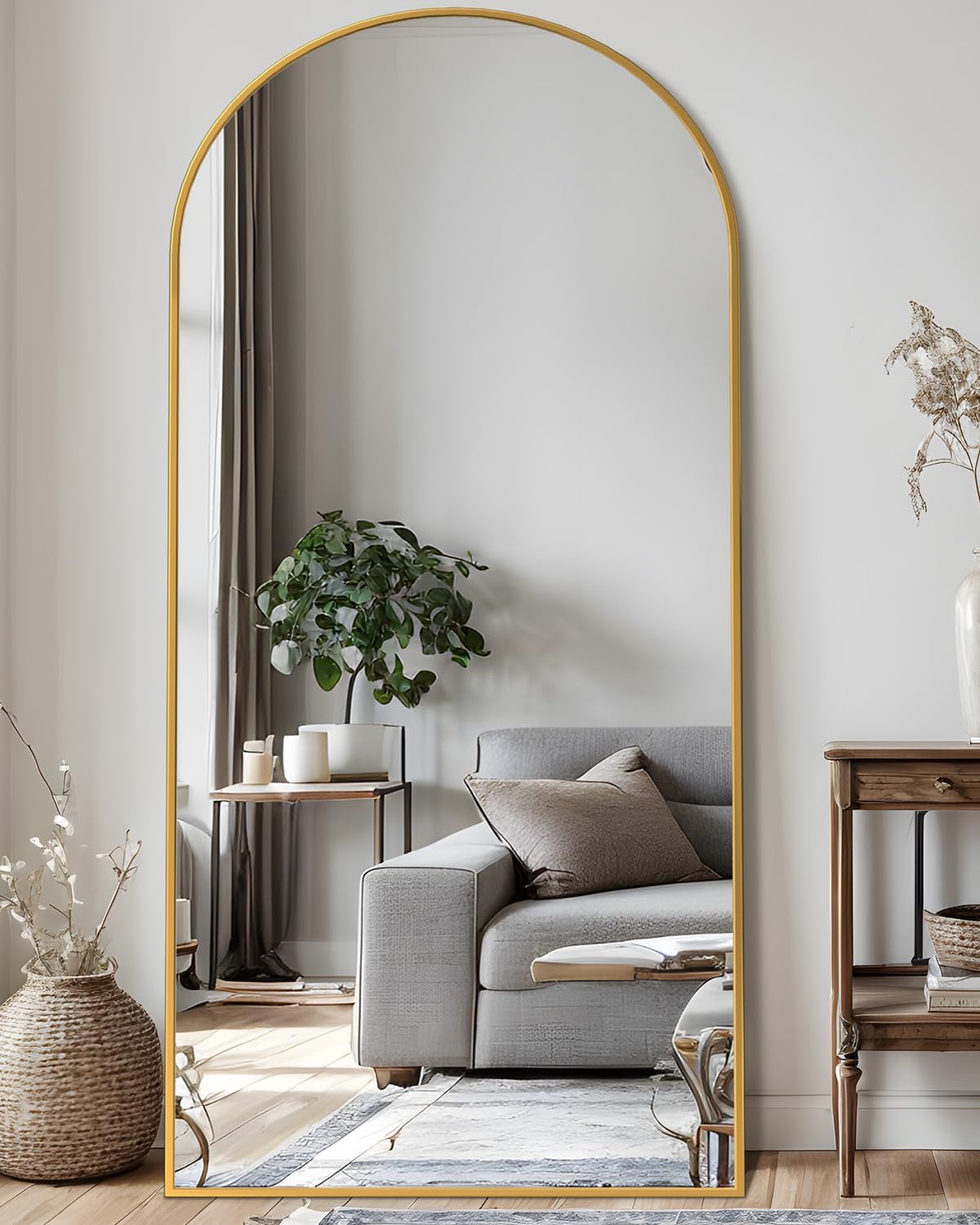 Full Length Mirror, 76"x34" Arched Floor Mirror Freestanding, Floor Standing Full Body Mirror with Stand for Bedroom, Hanging Mounted for Living Room Cloakroom, Black