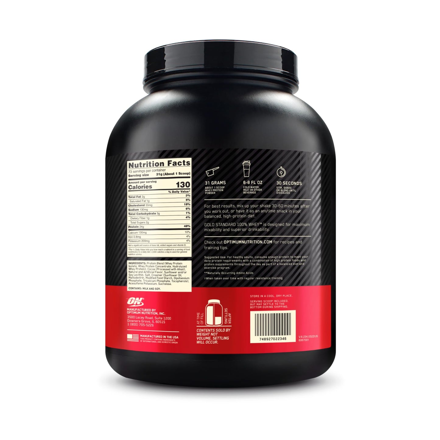 Optimum Nutrition Gold Standard 100% Whey Protein Powder, Double Rich Chocolate, 2 Pound (Packaging May Vary)