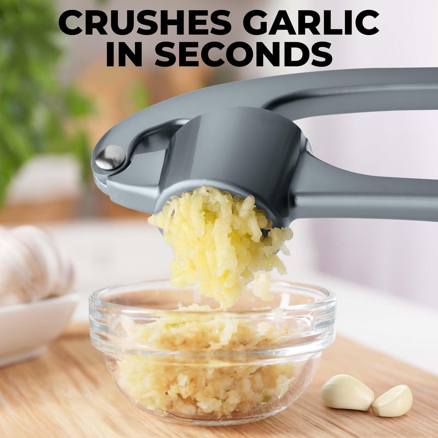 Zulay Kitchen Premium Garlic Press Set - Rust Proof & Dishwasher Safe Professional Garlic Mincer Tool - Easy-Squeeze, Easy-Clean with Soft, Ergonomic Handle - Silicone Garlic Peeler & Brush (Silver)