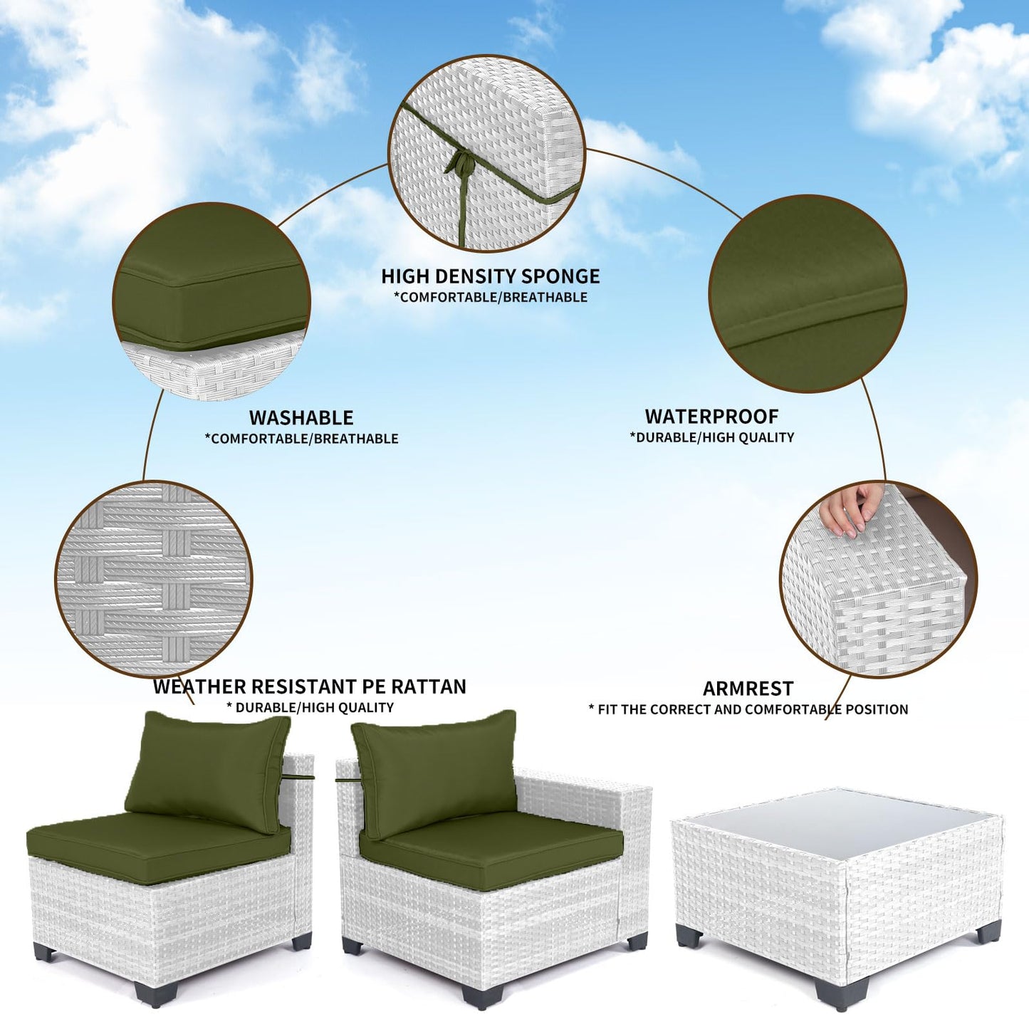 LEVELEVE 7 Pieces Outdoor Patio Furniture Sets,Rattan Conversation Sectional Set,Manual Weaving Wicker Patio Sofa with Tea Table