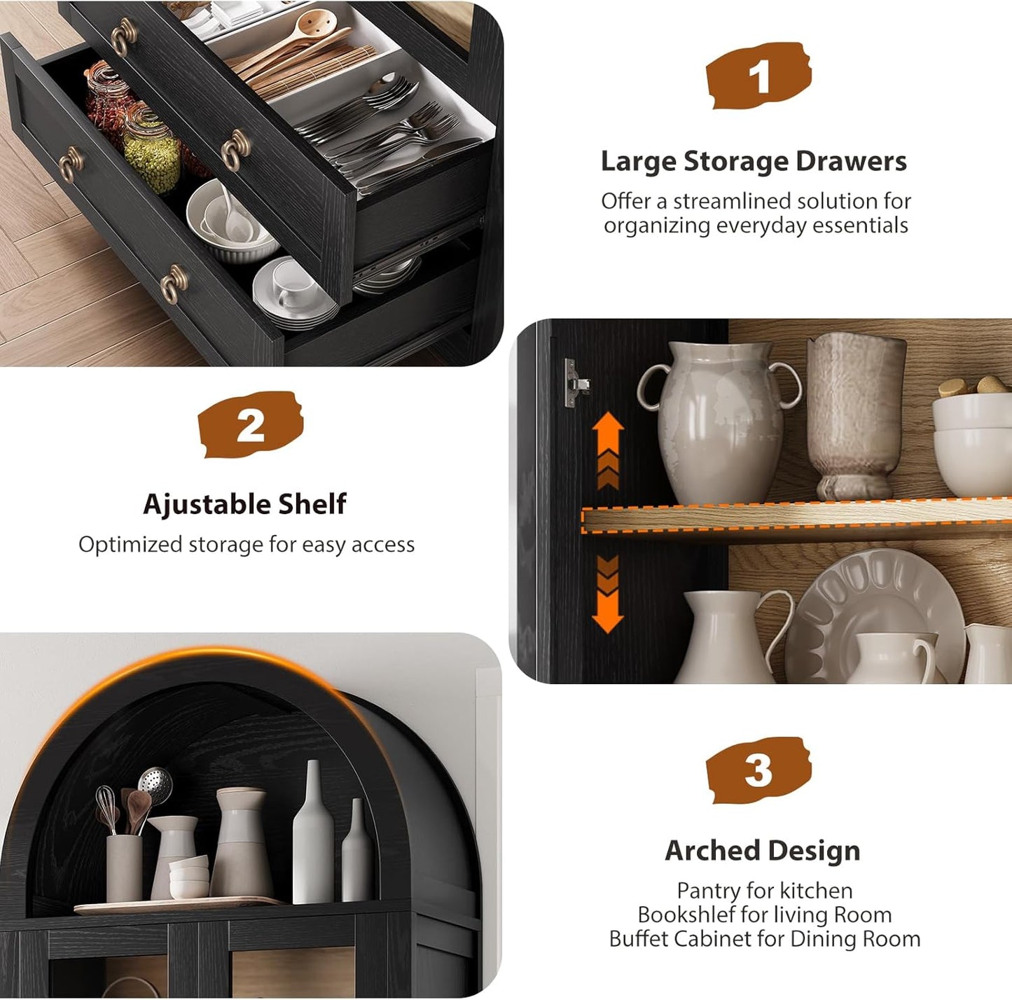 Kitchen Pantry Cabinet Arched Cabinet Bookshelf/Bookcase
