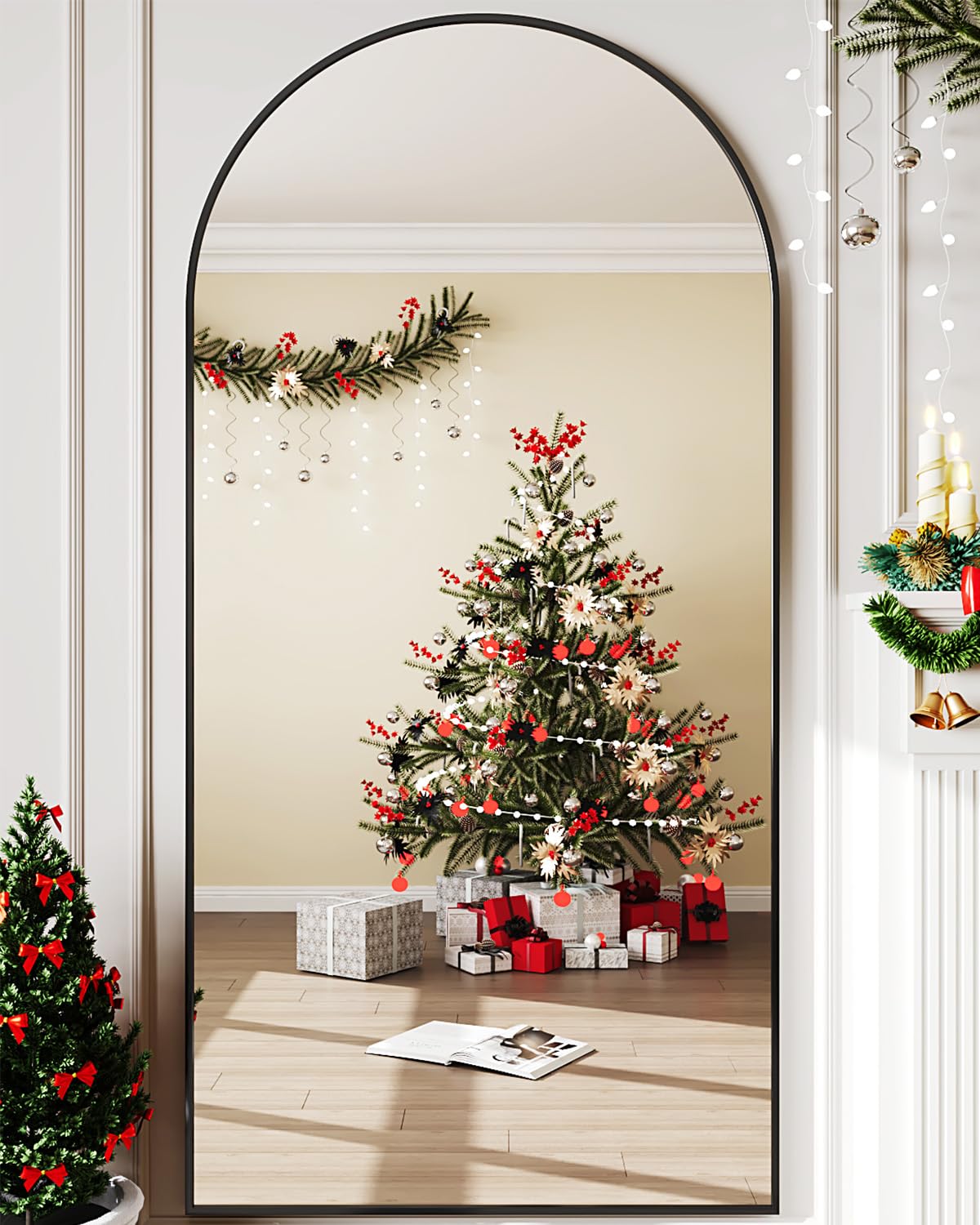 Full Length Mirror, 76"x34" Arched Floor Mirror Freestanding, Floor Standing Full Body Mirror with Stand for Bedroom, Hanging Mounted for Living Room Cloakroom, Black