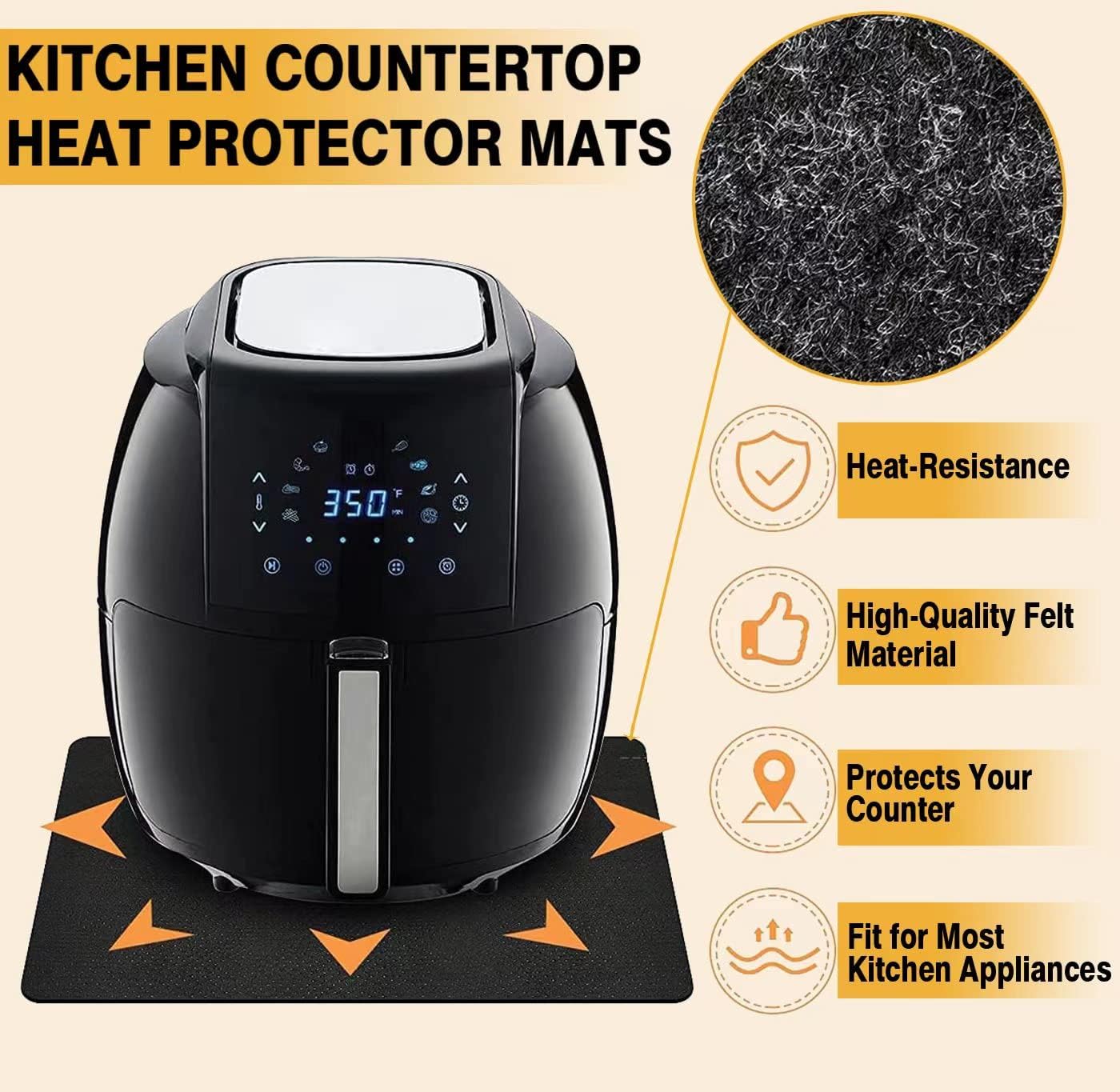 Heat Resistant Mats for Air Fryer Coffee Maker Kitchen Countertop, 4 Pcs 16 x 12 In Non-slip Silicone Appliance Slider for COSORI Ninja Foodi Air Fryer Toaster Oven Blender