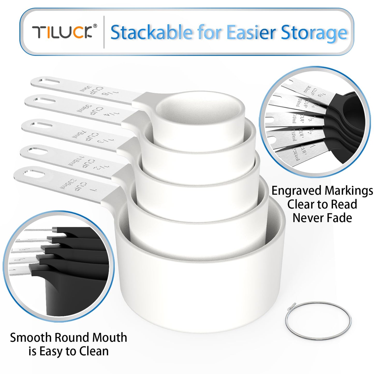 TILUCK Measuring Cups & Spoons Set, Stackable Cups and Spoons, Nesting Measure Cups with Stainless Steel Handle, Kitchen Gadgets for Cooking & Baking (Black)