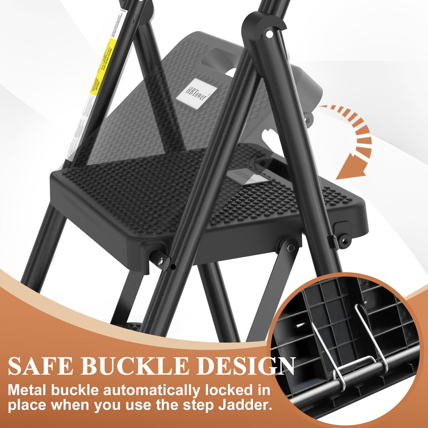HBTower Step Ladder, Folding Step Stool with Wide Anti-Slip Pedal, Sturdy Steel Ladder, Convenient Handrail, Lightweight, Portable Steel Step Stool