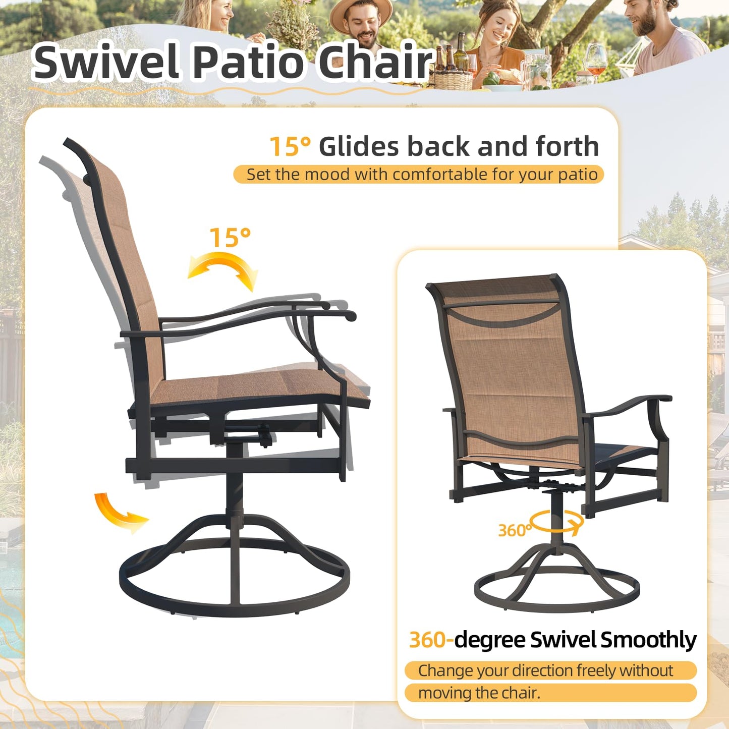9-Piece Outdoor Patio Dining Set with 8 Swivel Rocker Chairs, Rectangular Metal Table with Umbrella Hole, 8-Person Patio Table and Chairs for Backyard, Poolside, Balcony and Garden Grey