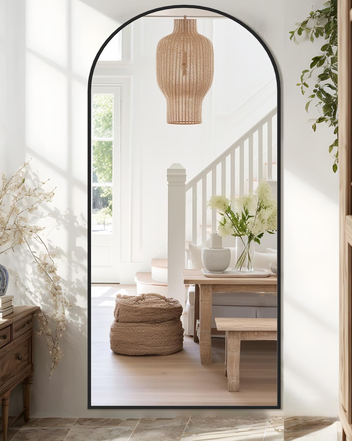Full Length Mirror, 76"x34" Arched Floor Mirror Freestanding, Floor Standing Full Body Mirror with Stand for Bedroom, Hanging Mounted for Living Room Cloakroom, Black