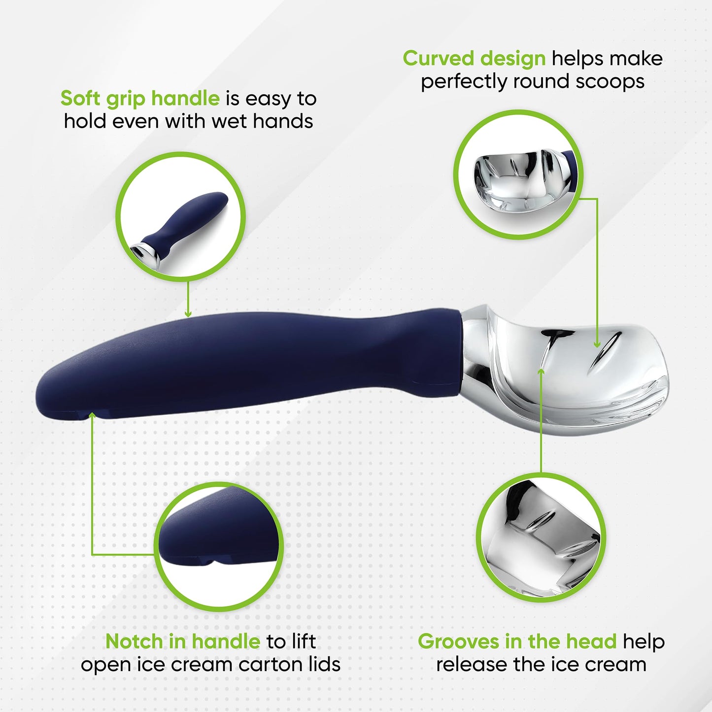 Spring Chef Heavy Duty Ice Cream Scoop with Comfortable Handle - Professional Ice Cream Scooper for Gelato, Sorbet, Cookie Dough, Melon, Frozen Yogurt - Dishwasher Safe Metal Kitchen Tool - Black