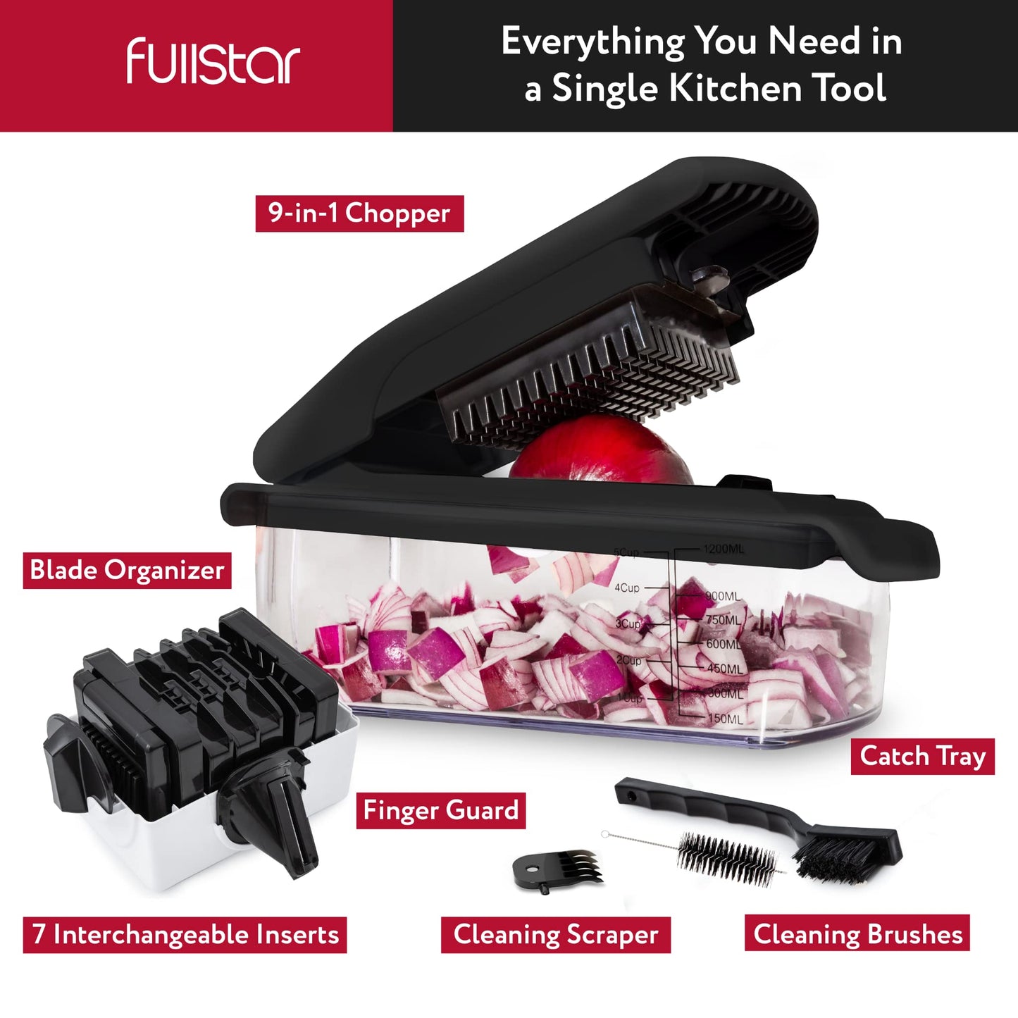 Fullstar Vegetable Chopper and Spiralizer - Food Chopper with Container, Fruit Slicer, Kitchen Gadgets & Accessories, Home Essentials (4 in 1, White)