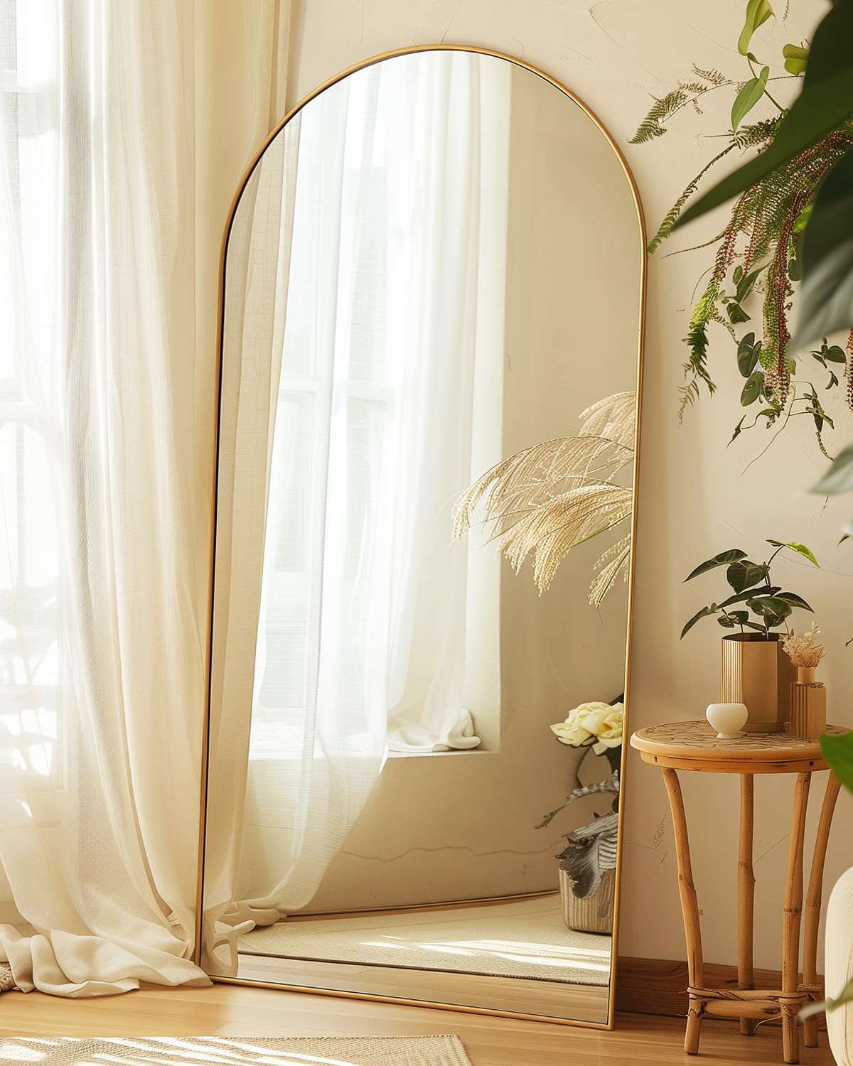 Full Length Mirror, 76"x34" Arched Floor Mirror Freestanding, Floor Standing Full Body Mirror with Stand for Bedroom, Hanging Mounted for Living Room Cloakroom, Black