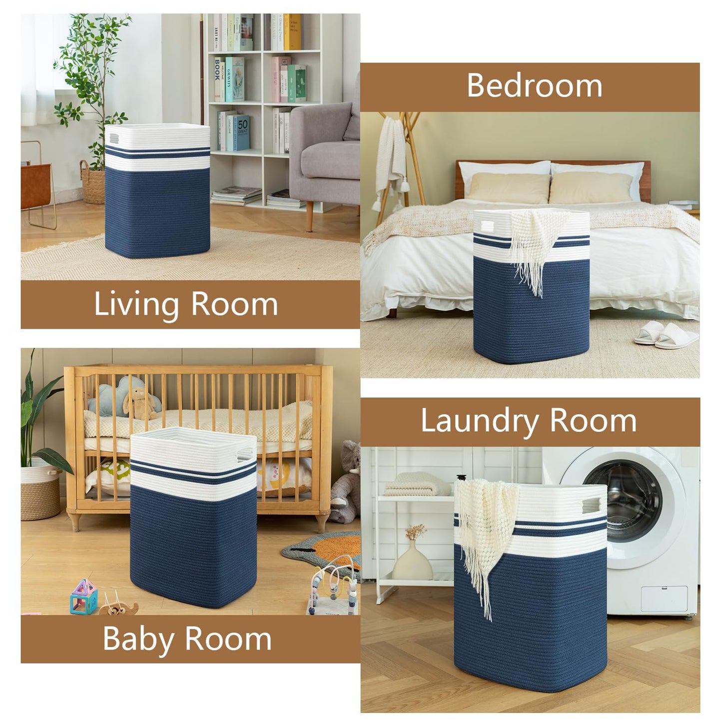 OIAHOMY Laundry Hamper-Laundry Basket,Tall Cotton Storage Basket with Handles,Decorative Blanket Basket for Living room,Collapsible Large Basket for Toys,Pillows,Clothes-16x13x22in-Yellow variegated