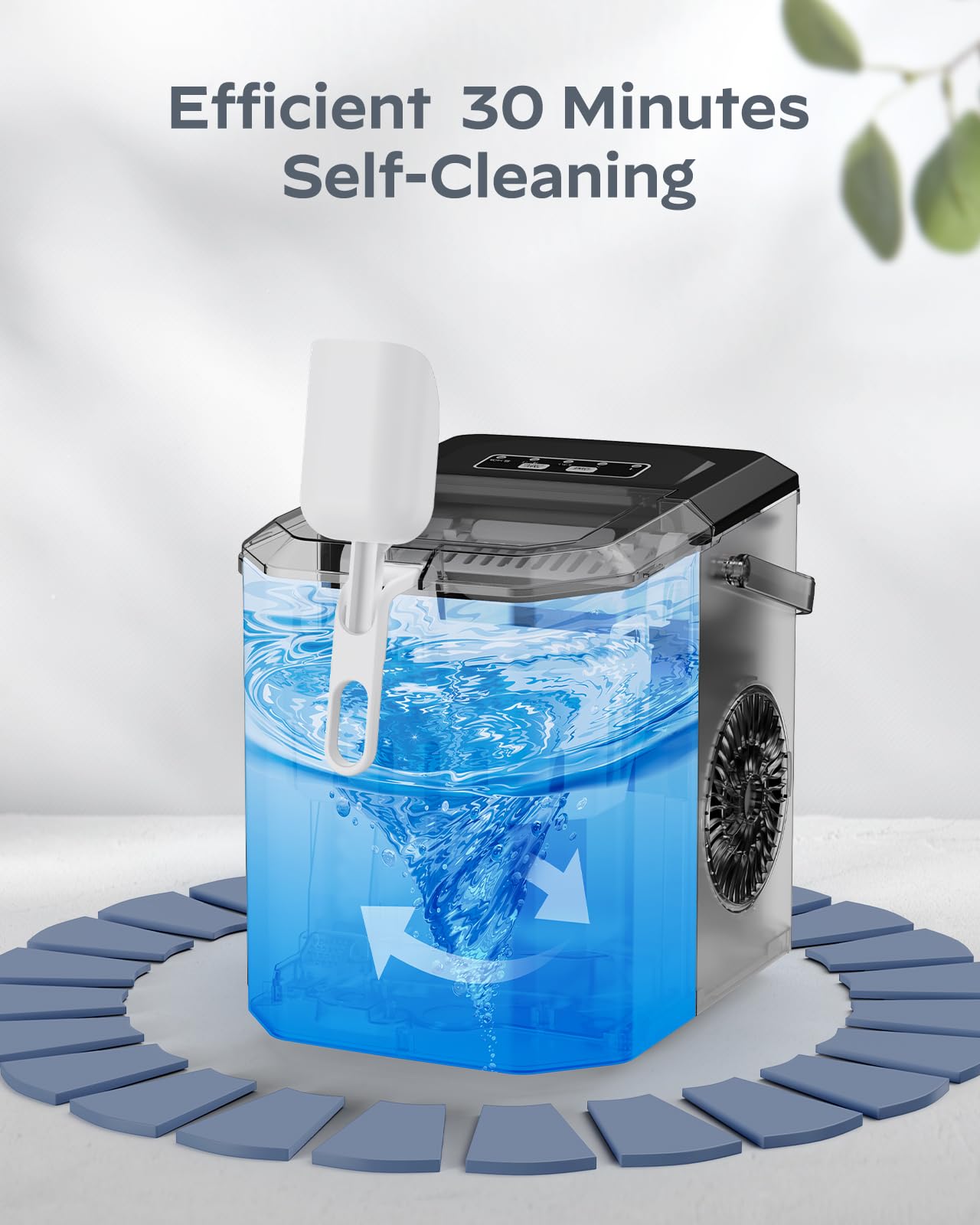 Silonn Ice Maker Countertop, Portable Ice Machine with Carry Handle, Self-Cleaning Ice Makers with Basket and Scoop, 9 Cubes in 6 Mins, 26 lbs per Day, Ideal for Home, Kitchen, Camping, RV