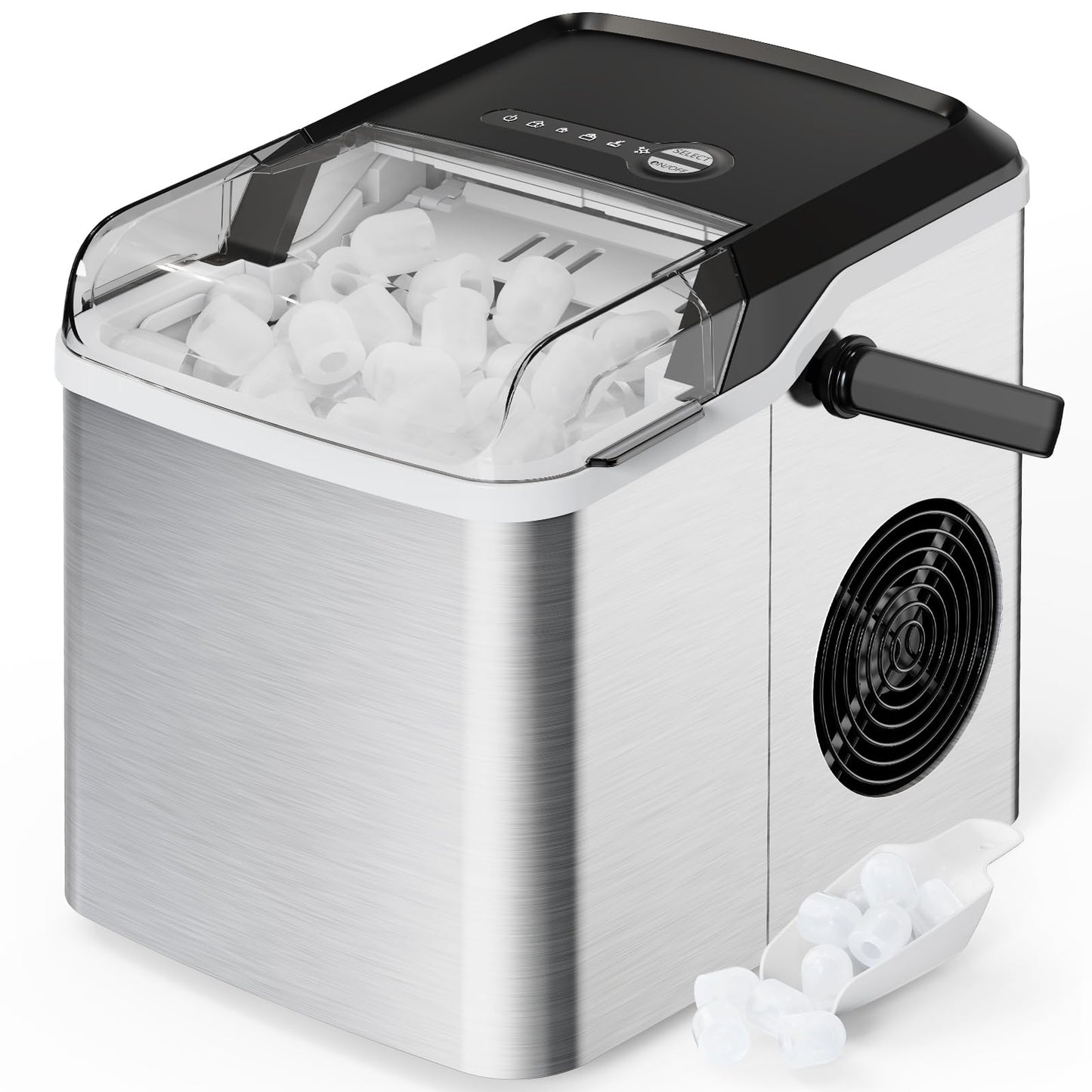 Silonn Ice Maker Countertop, Portable Ice Machine with Carry Handle, Self-Cleaning Ice Makers with Basket and Scoop, 9 Cubes in 6 Mins, 26 lbs per Day, Ideal for Home, Kitchen, Camping, RV