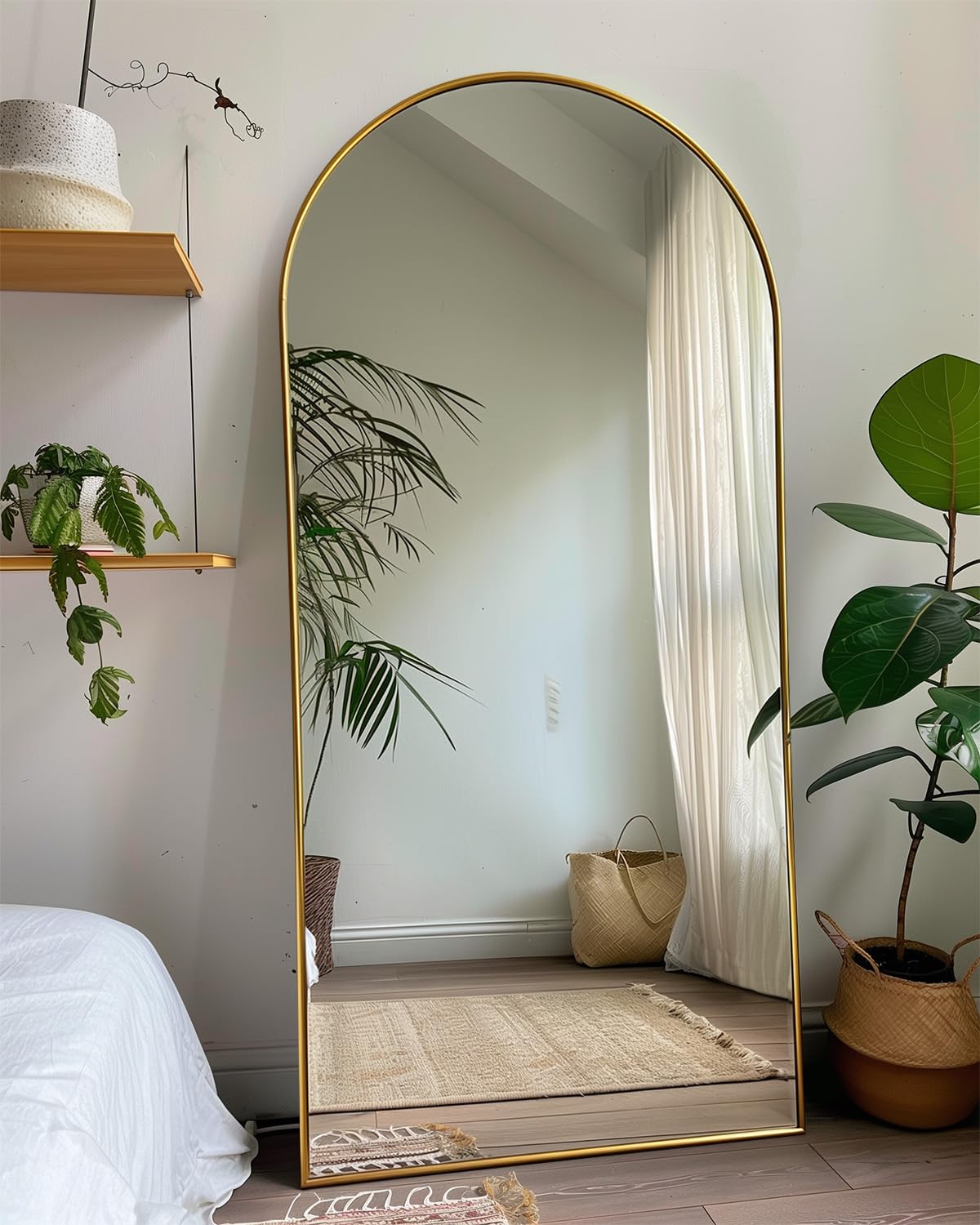 Full Length Mirror, 76"x34" Arched Floor Mirror Freestanding, Floor Standing Full Body Mirror with Stand for Bedroom, Hanging Mounted for Living Room Cloakroom, Black