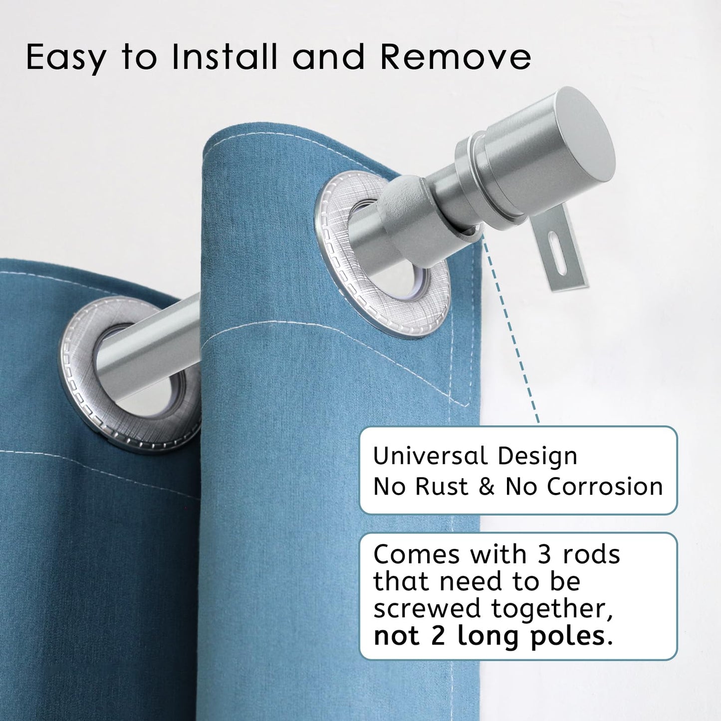 Curtain Rods for Windows 16 to 144 Inches Adjustable Length 1 Inch Diameter Window Curtain Rod with Aluminium Finials, Black