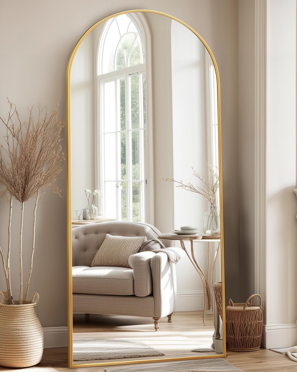 Full Length Mirror, 76"x34" Arched Floor Mirror Freestanding, Floor Standing Full Body Mirror with Stand for Bedroom, Hanging Mounted for Living Room Cloakroom, Black