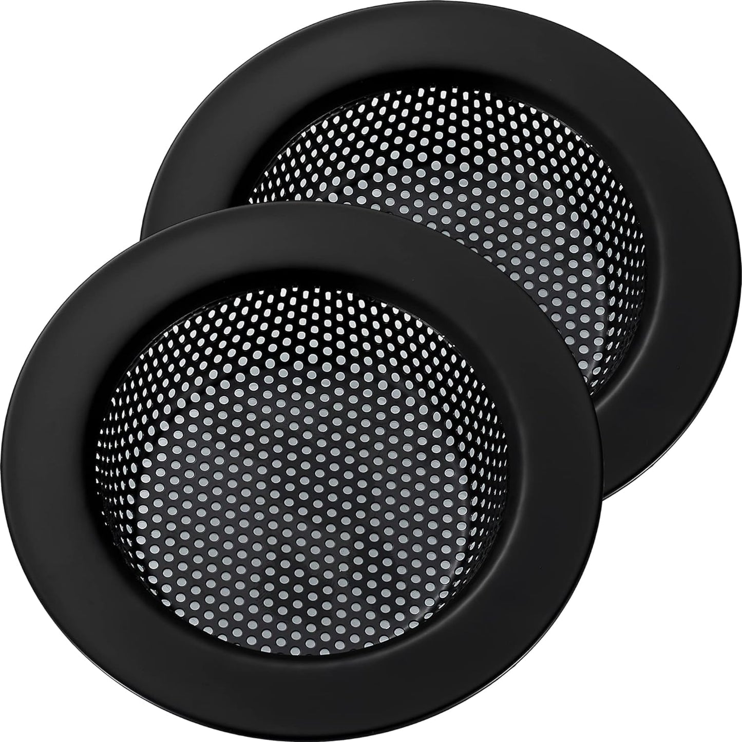 LASSHSWA 2 PCS Matte Black Kitchen Sink Strainer Stainless Steel, Kitchen Sink Drain Strainer, Sink Strainers with Large Wide Rim 4.5" Diameter for Kitchen Sinks (NO Bump - Avoid Paint Peeling)