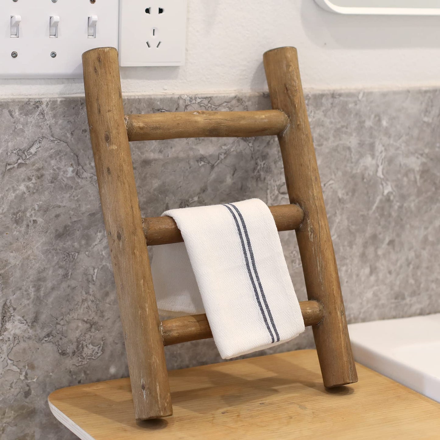 FUIN Fully Assembled 57in Wood Blanket Ladder Living Room Decorative Wall Leaning Farmhouse Quilt Display Holder Rustic Wooden Towel Rack for Bathroom, Unfinished