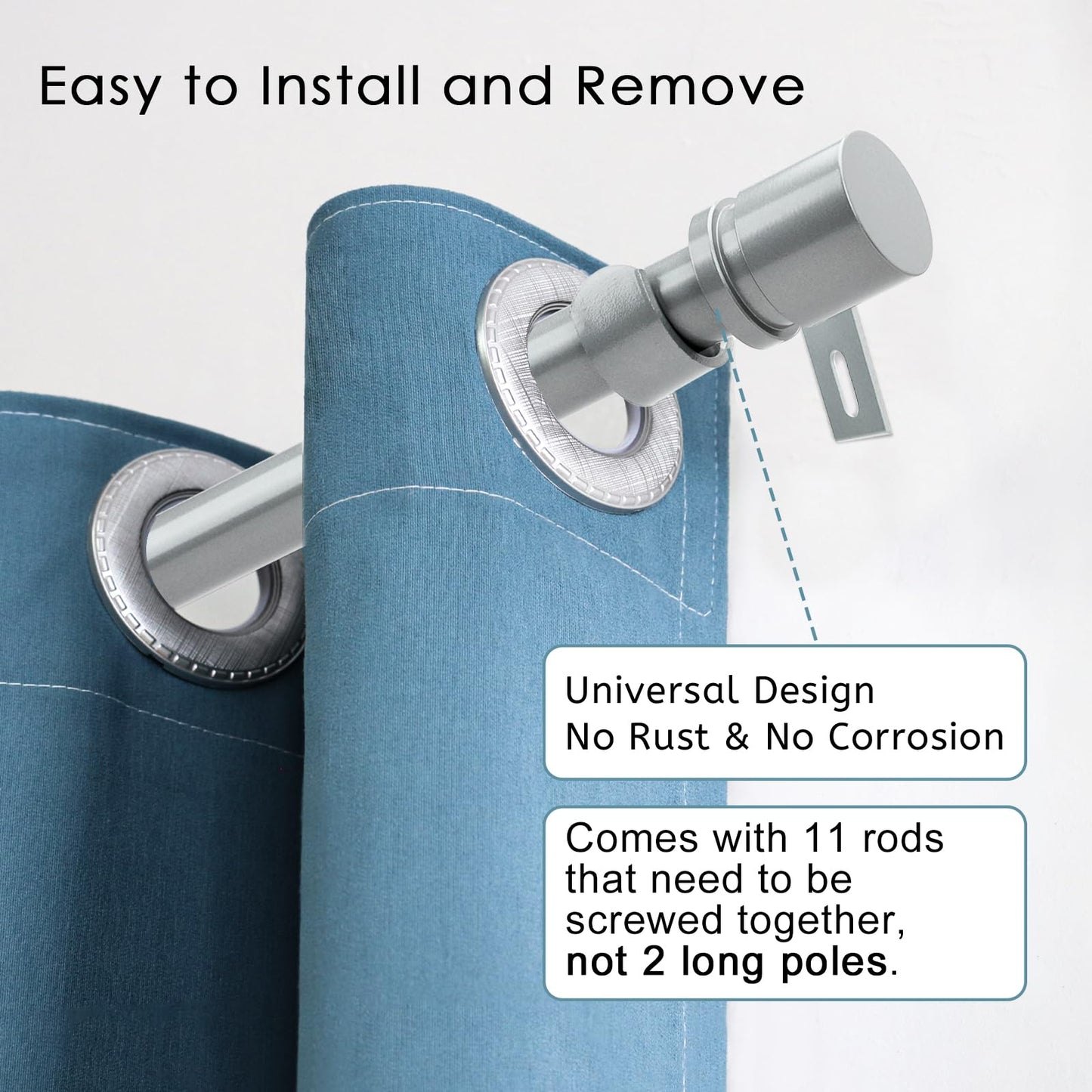 Curtain Rods for Windows 16 to 144 Inches Adjustable Length 1 Inch Diameter Window Curtain Rod with Aluminium Finials, Black