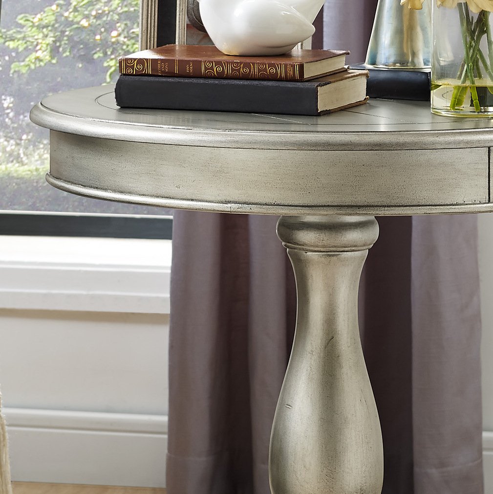 Roundhill Furniture Rene Round Wood Pedestal Side Table, Antique White