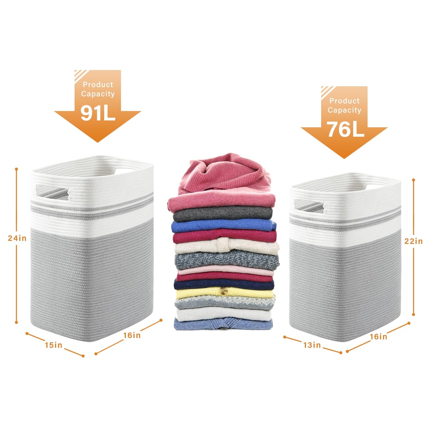 OIAHOMY Laundry Hamper-Laundry Basket,Tall Cotton Storage Basket with Handles,Decorative Blanket Basket for Living room,Collapsible Large Basket for Toys,Pillows,Clothes-16x13x22in-Yellow variegated