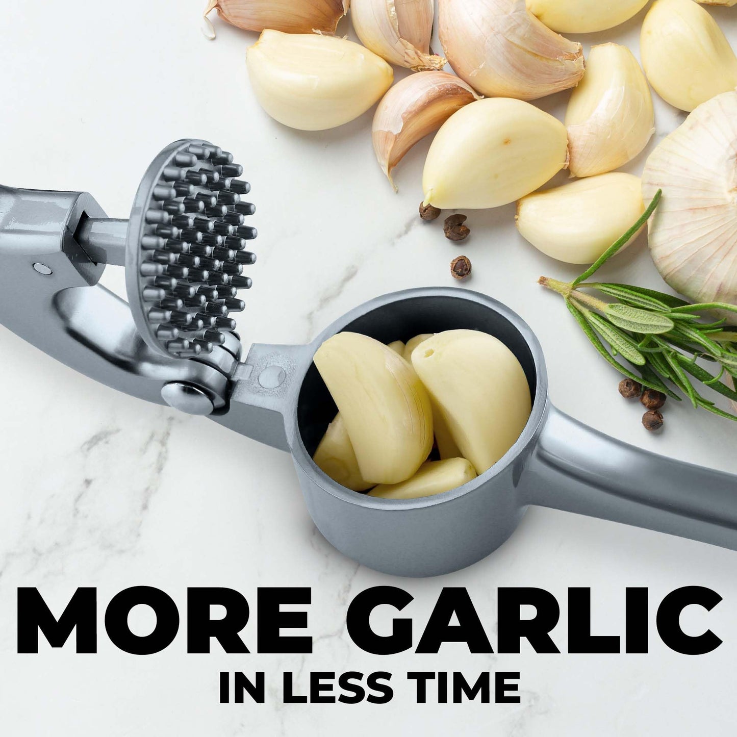 Zulay Kitchen Premium Garlic Press Set - Rust Proof & Dishwasher Safe Professional Garlic Mincer Tool - Easy-Squeeze, Easy-Clean with Soft, Ergonomic Handle - Silicone Garlic Peeler & Brush (Silver)