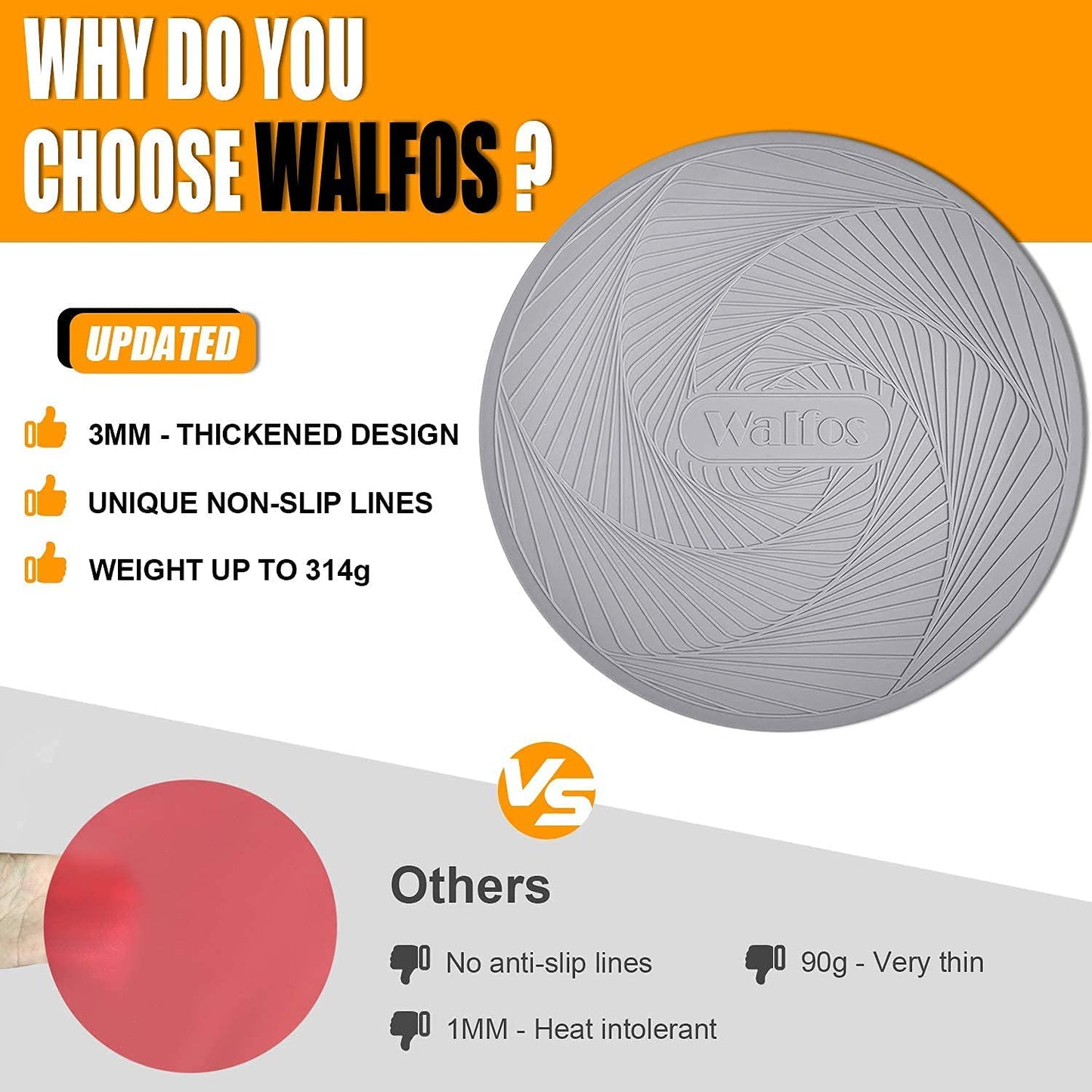 Walfos Silicone Trivet Mats - 4 Heat Resistant Pot Holders, Multipurpose Non-Slip Hot Pads for Kitchen Potholders, Hot Dishers, Jar Opener, Spoon Holder, Food Grade Silicone & BPA Free (Black)