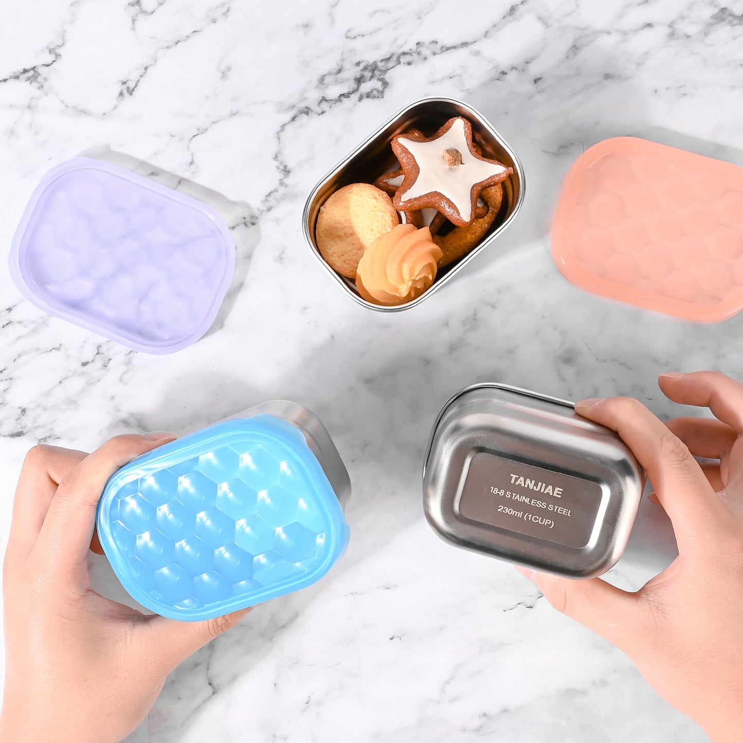 Small (1 CUP) Stainless Steel Snack Containers for Kids | Easy Open Leak Proof Food Containers with Silicone Lids - Perfect Metal Toddler Lunch Box for Daycare and School (8oz)
