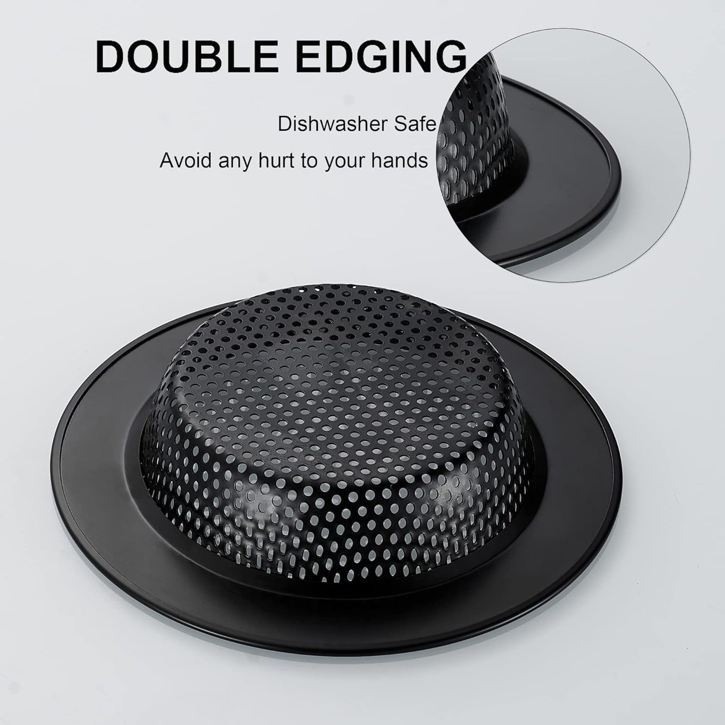 LASSHSWA 2 PCS Matte Black Kitchen Sink Strainer Stainless Steel, Kitchen Sink Drain Strainer, Sink Strainers with Large Wide Rim 4.5" Diameter for Kitchen Sinks (NO Bump - Avoid Paint Peeling)