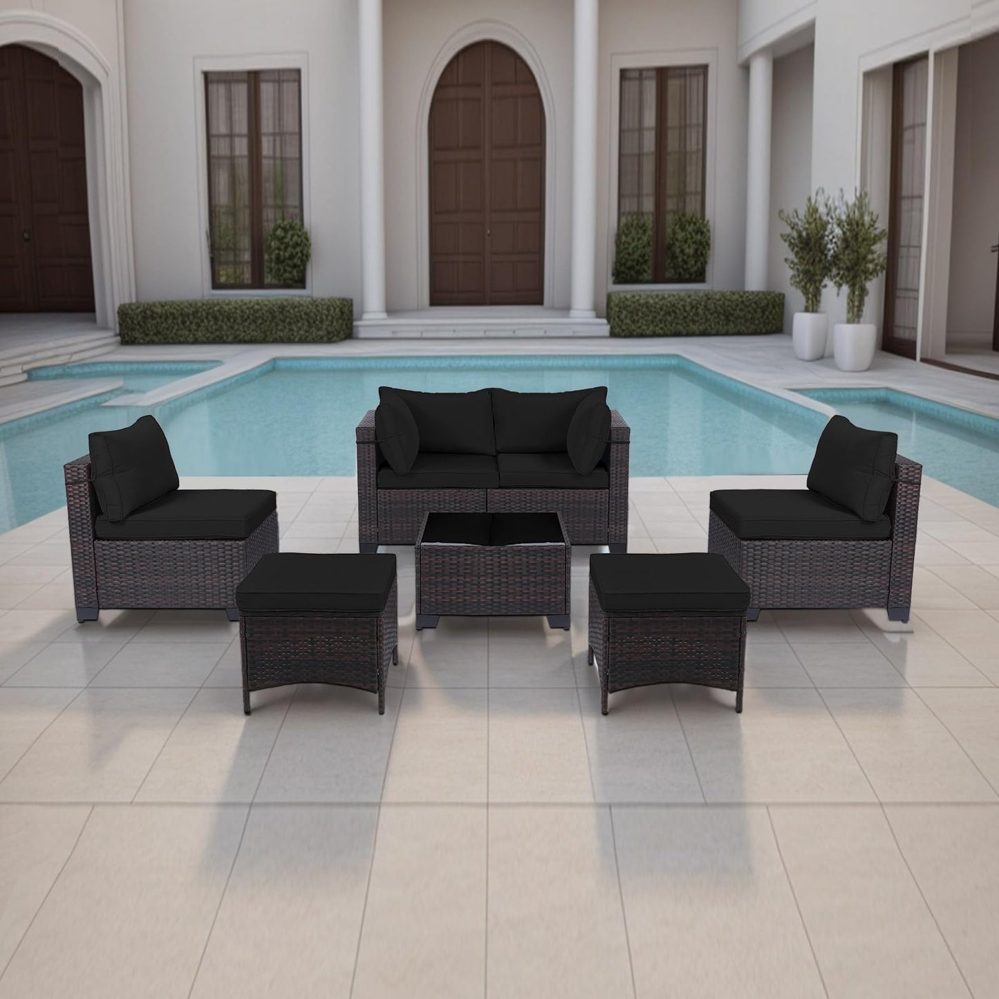 LEVELEVE 7 Pieces Outdoor Patio Furniture Sets,Rattan Conversation Sectional Set,Manual Weaving Wicker Patio Sofa with Tea Table