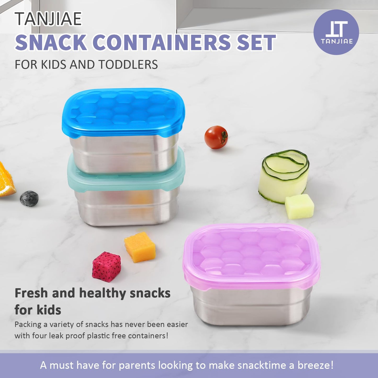 Small (1 CUP) Stainless Steel Snack Containers for Kids | Easy Open Leak Proof Food Containers with Silicone Lids - Perfect Metal Toddler Lunch Box for Daycare and School (8oz)